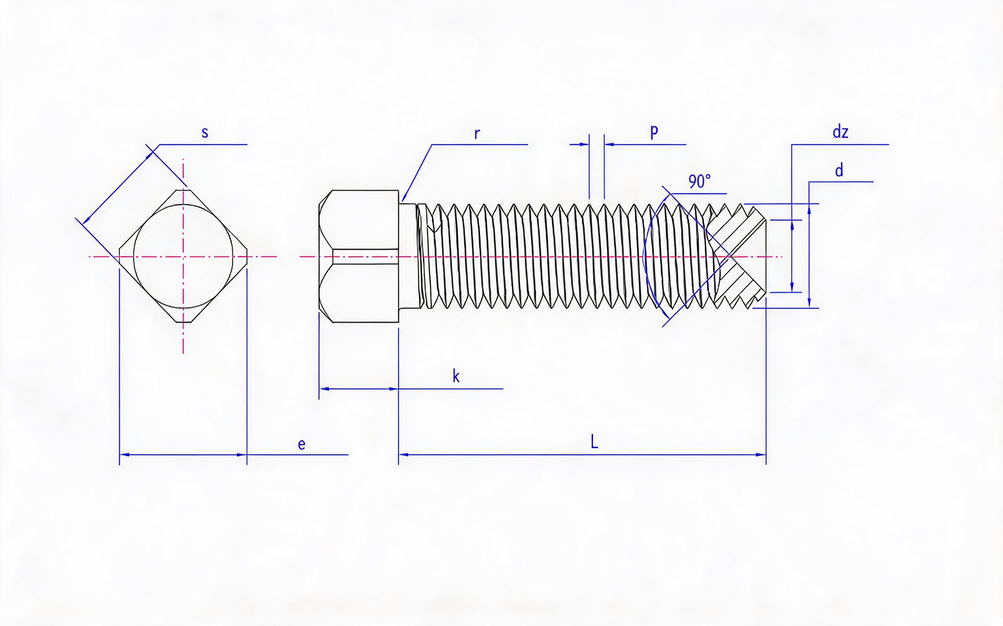 Square recessed set screw Standard Drawing