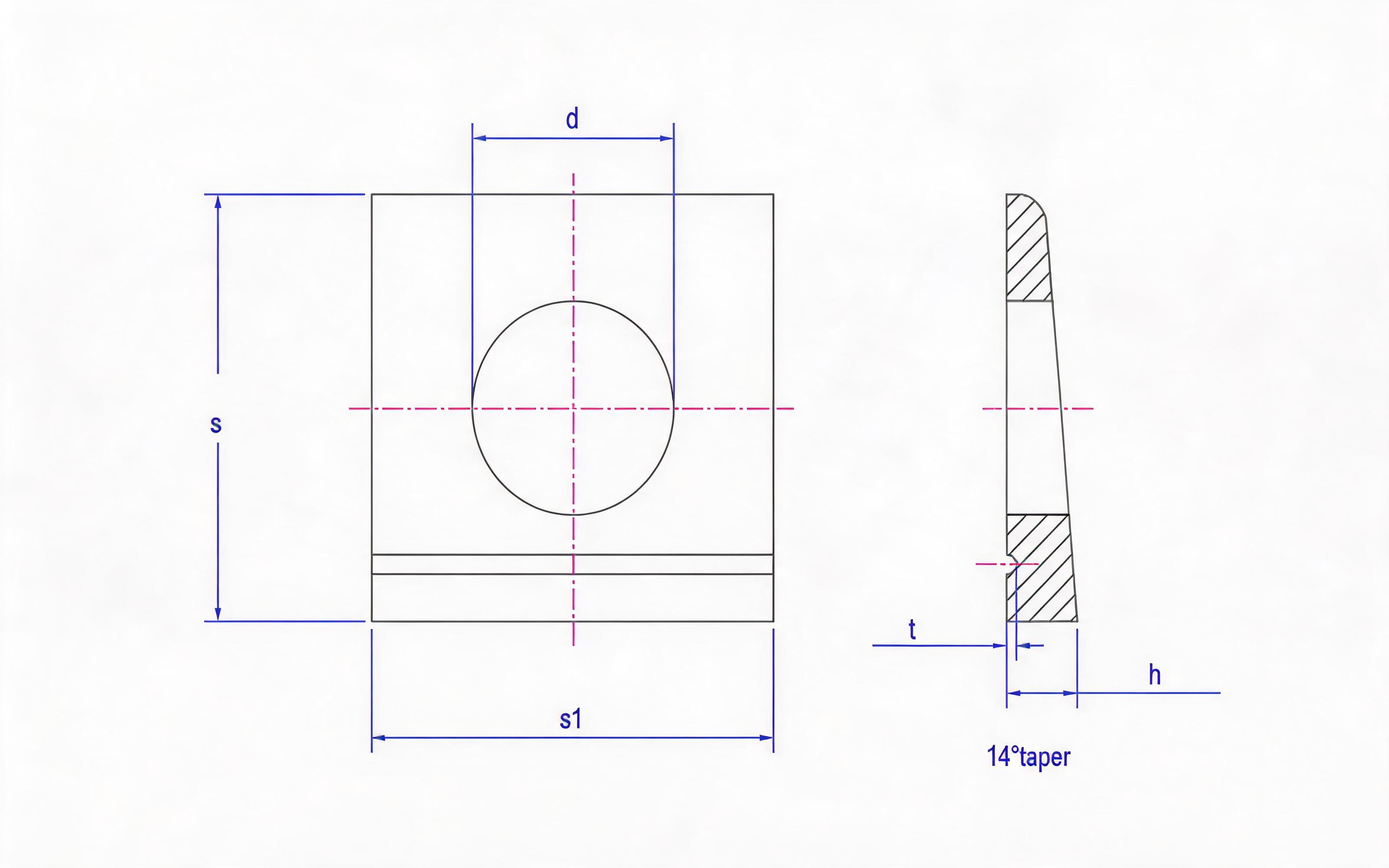Square taper washer for I-shaped steel Standard Drawing