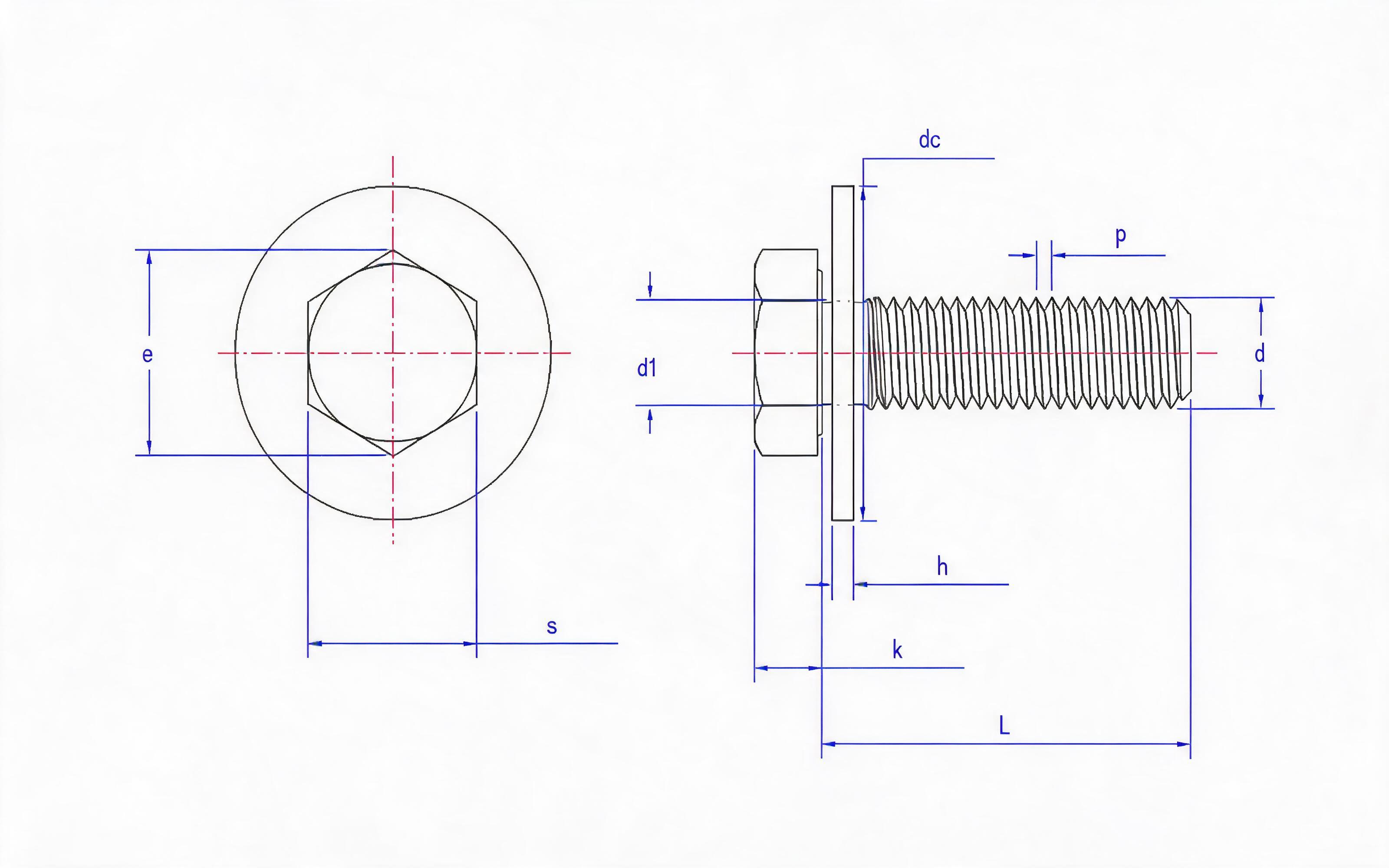 Hexagon bolt and large flat washer combination (ISO 4017) Standard Drawing