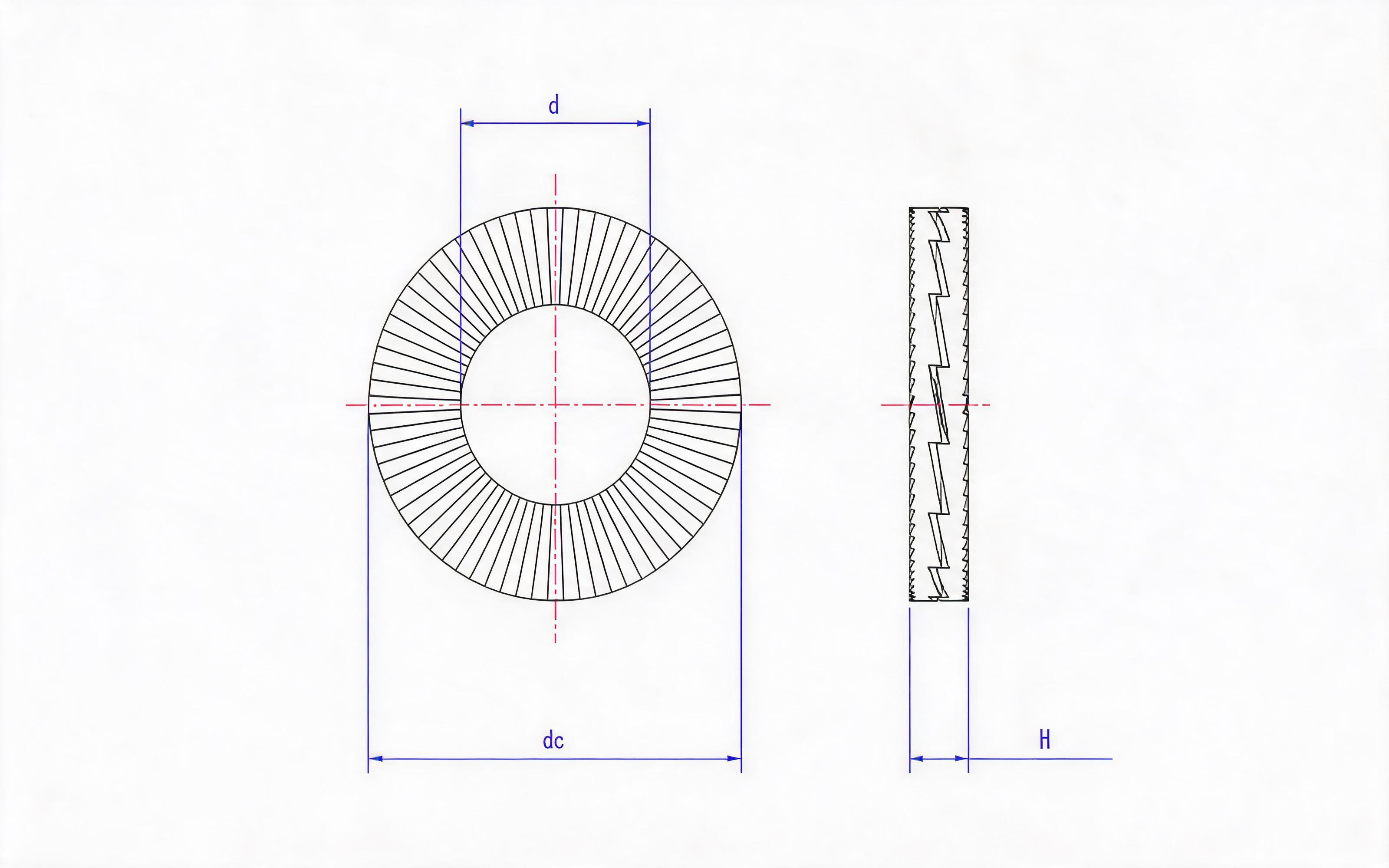 Double-lap self-locking large washer (stainless steel) Standard Drawing