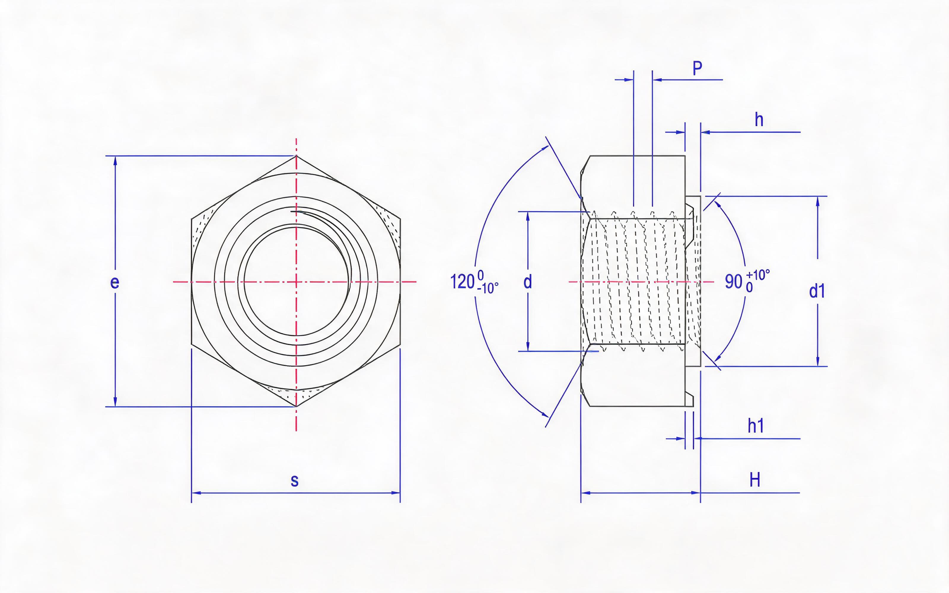Hexagon weld nuts  Standard Drawing