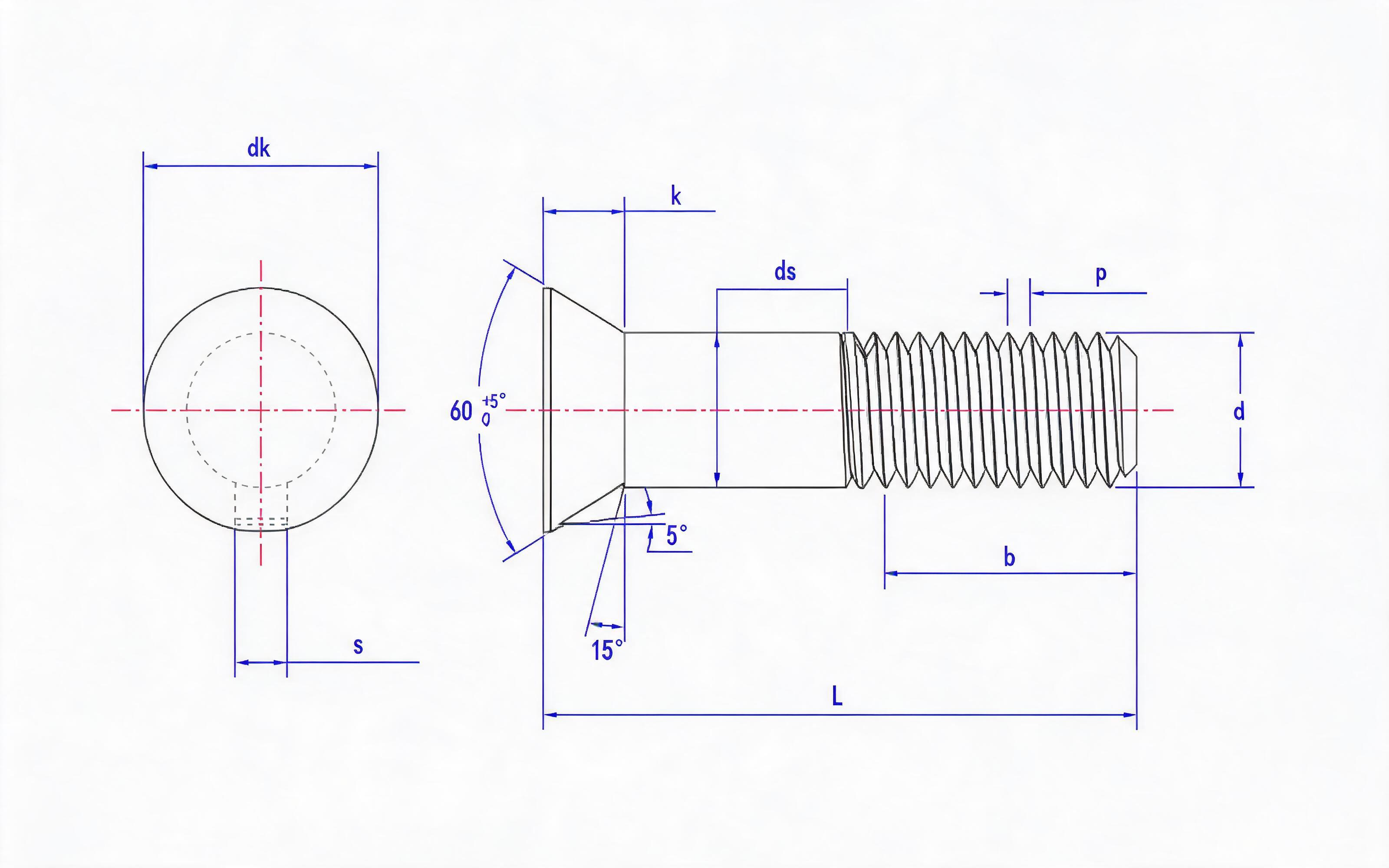 Countersunk head mortise bolt Standard Drawing