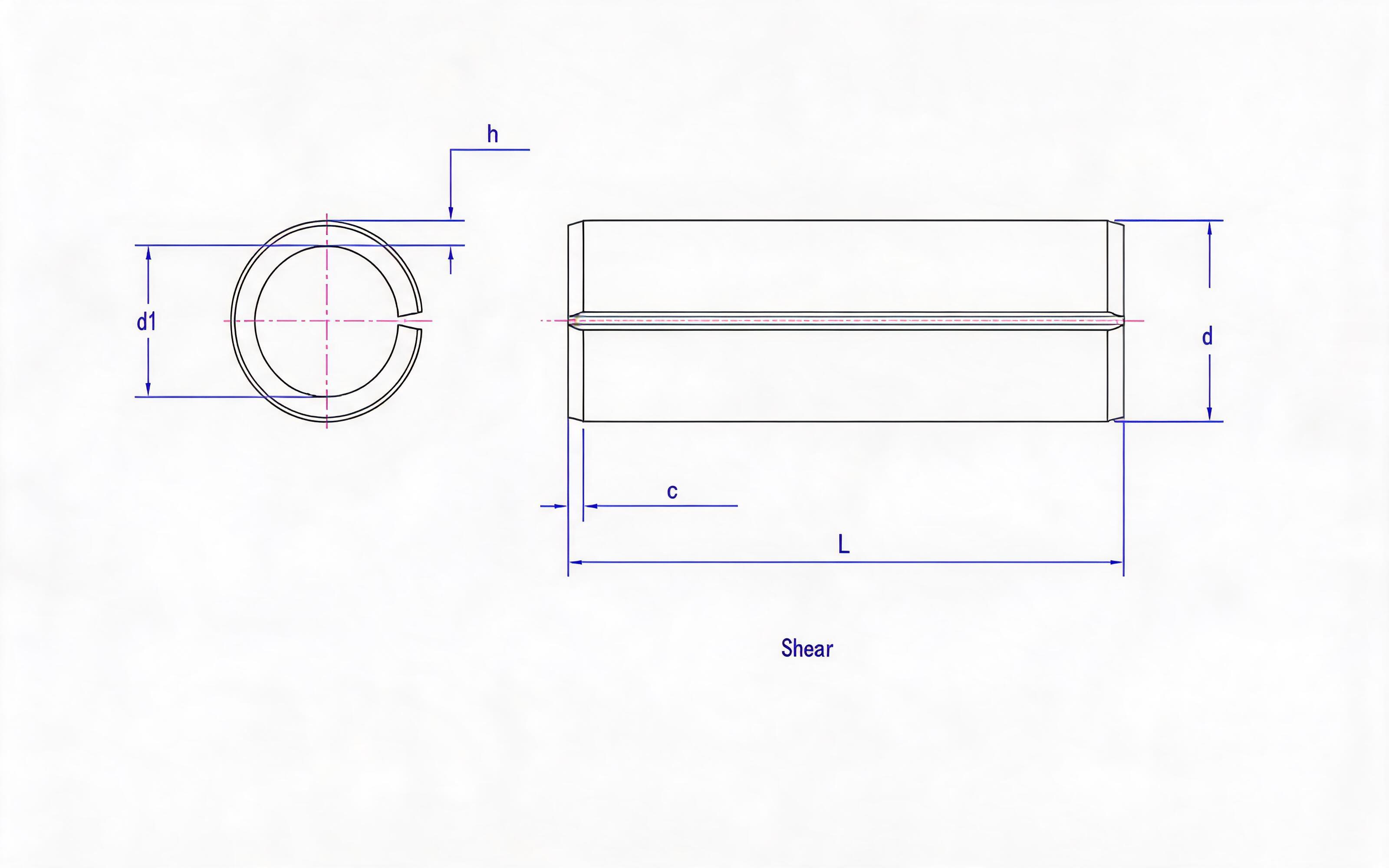 Heavy Slotted Elastic Cylindrical Pin (d ≤ 12mm) Standard Drawing