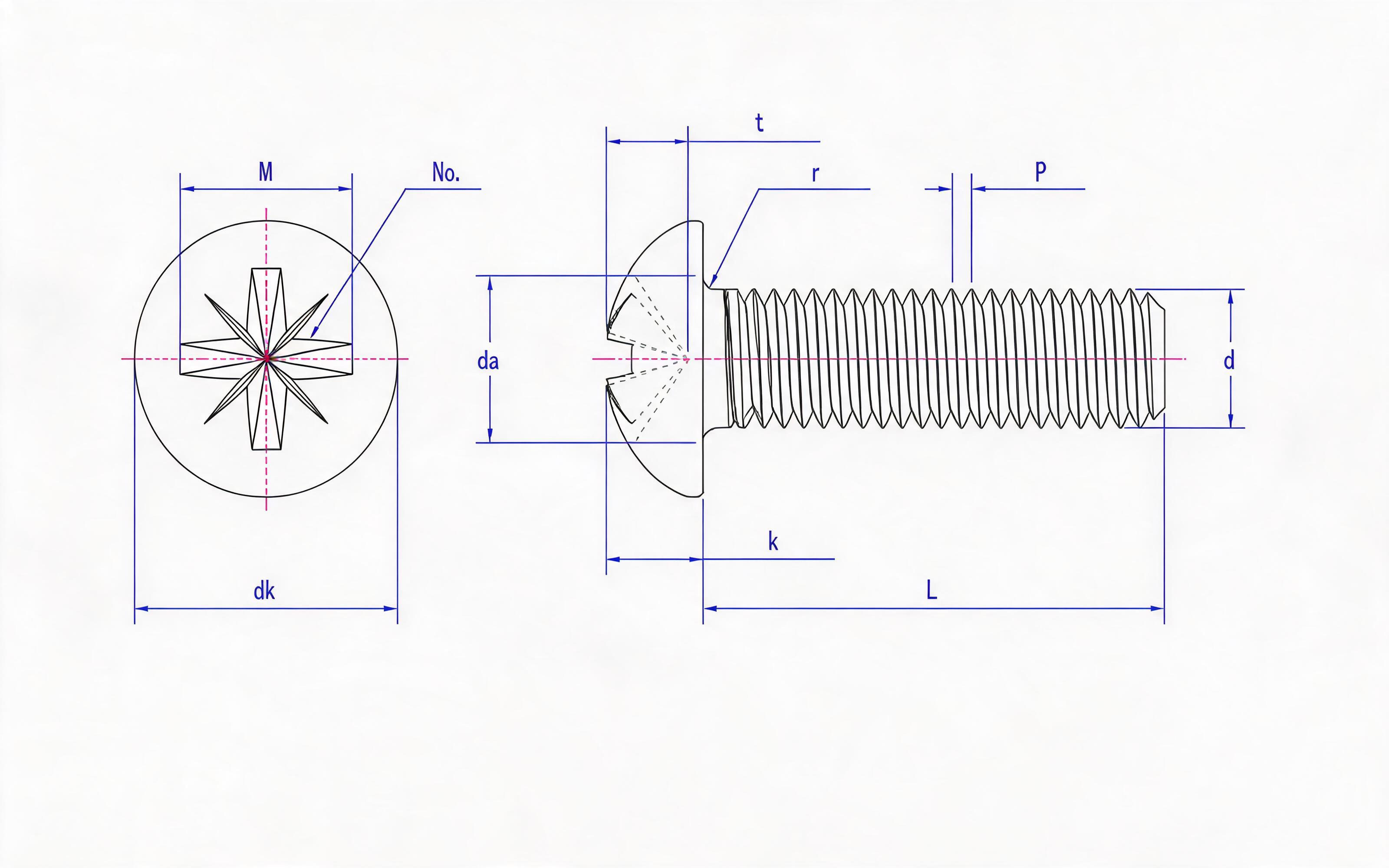 RAISED HEAD SCREW (Z-SLOT) Standard Drawing
