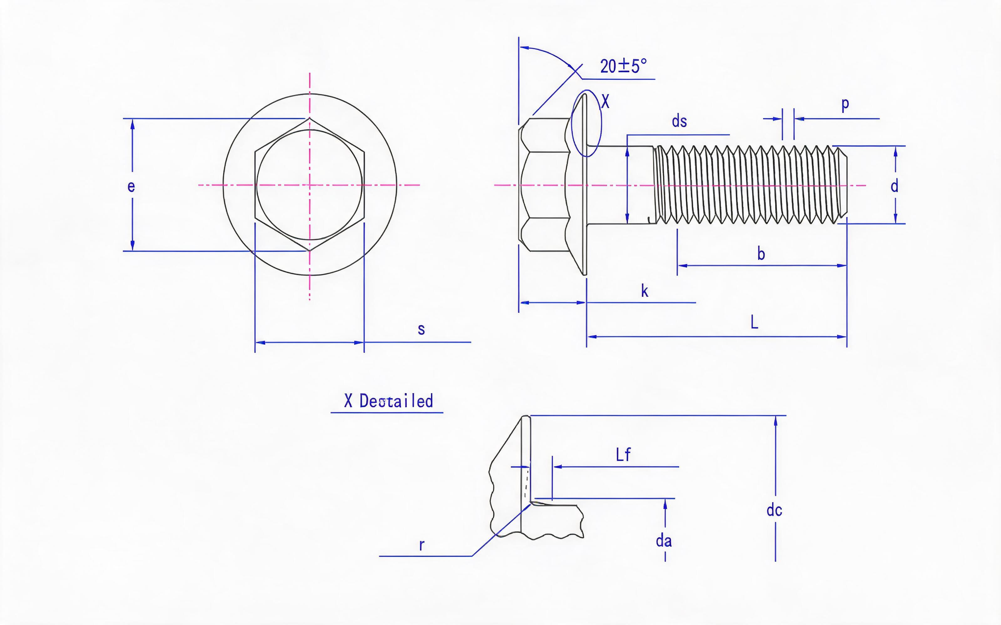 Hexagon Flange Bolt Thick Rod (Type F) Standard Drawing