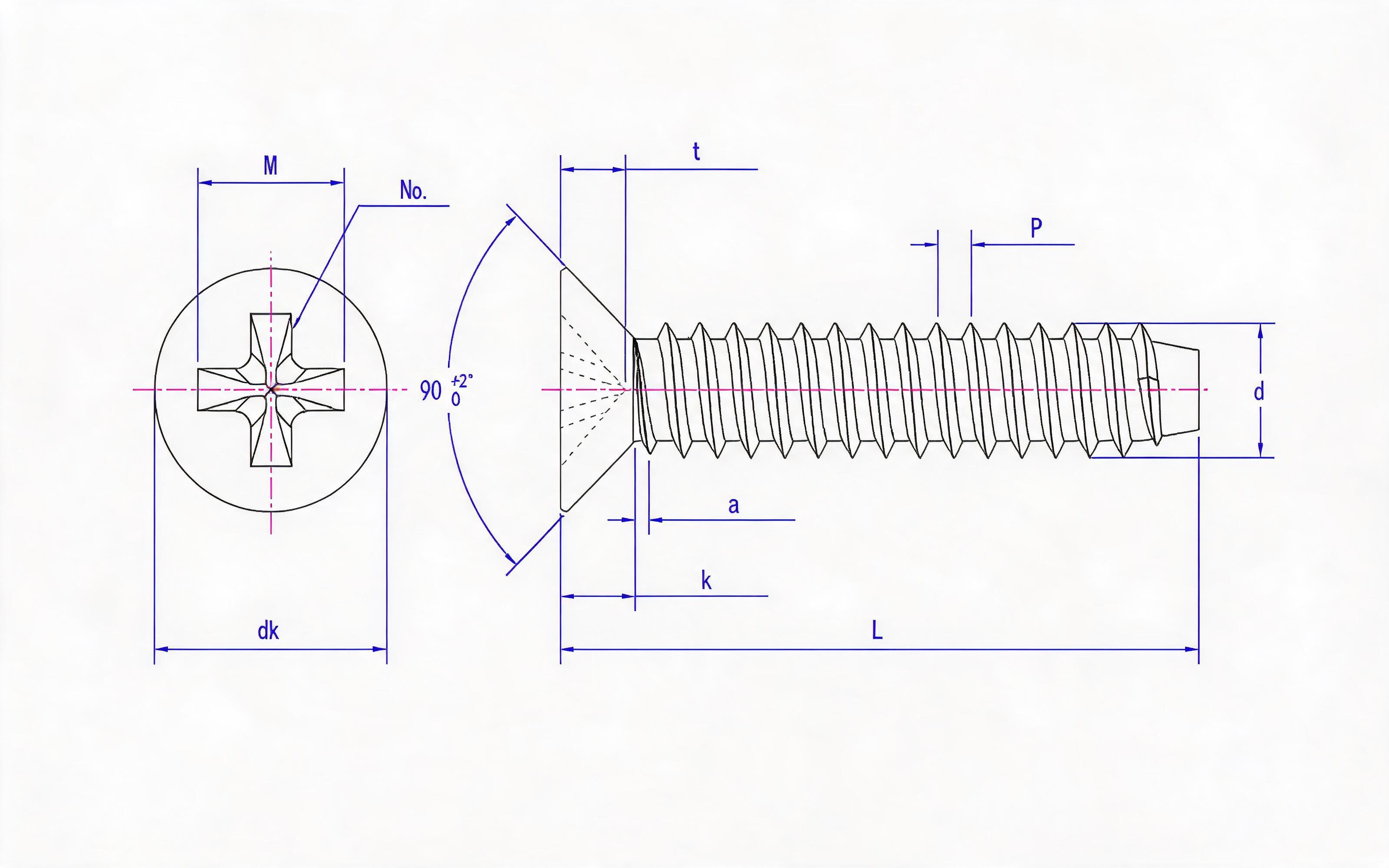 Cross recessed countersunk head self-tapping screw F-type Standard Drawing