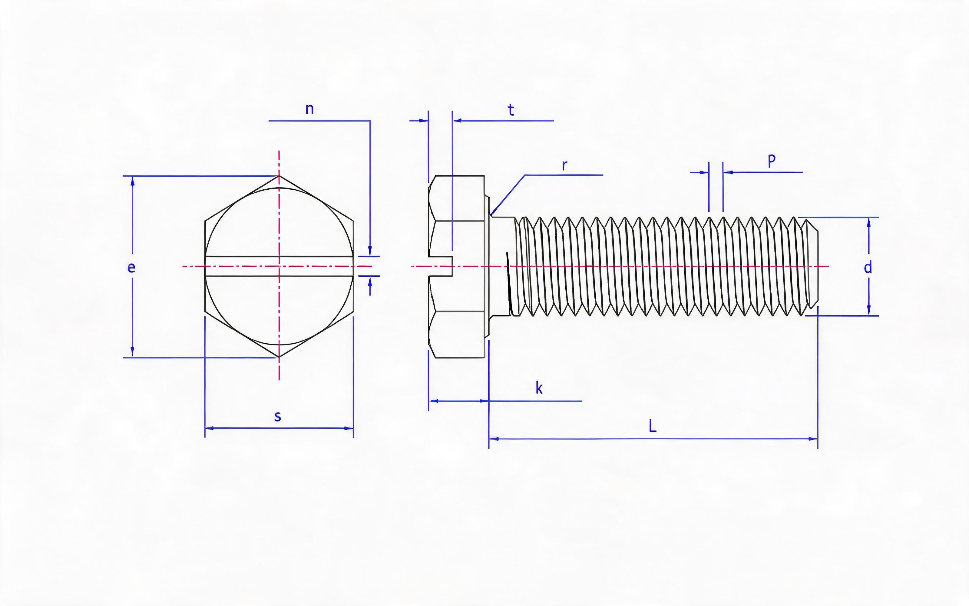 Hexagon slotted bolt Standard Drawing