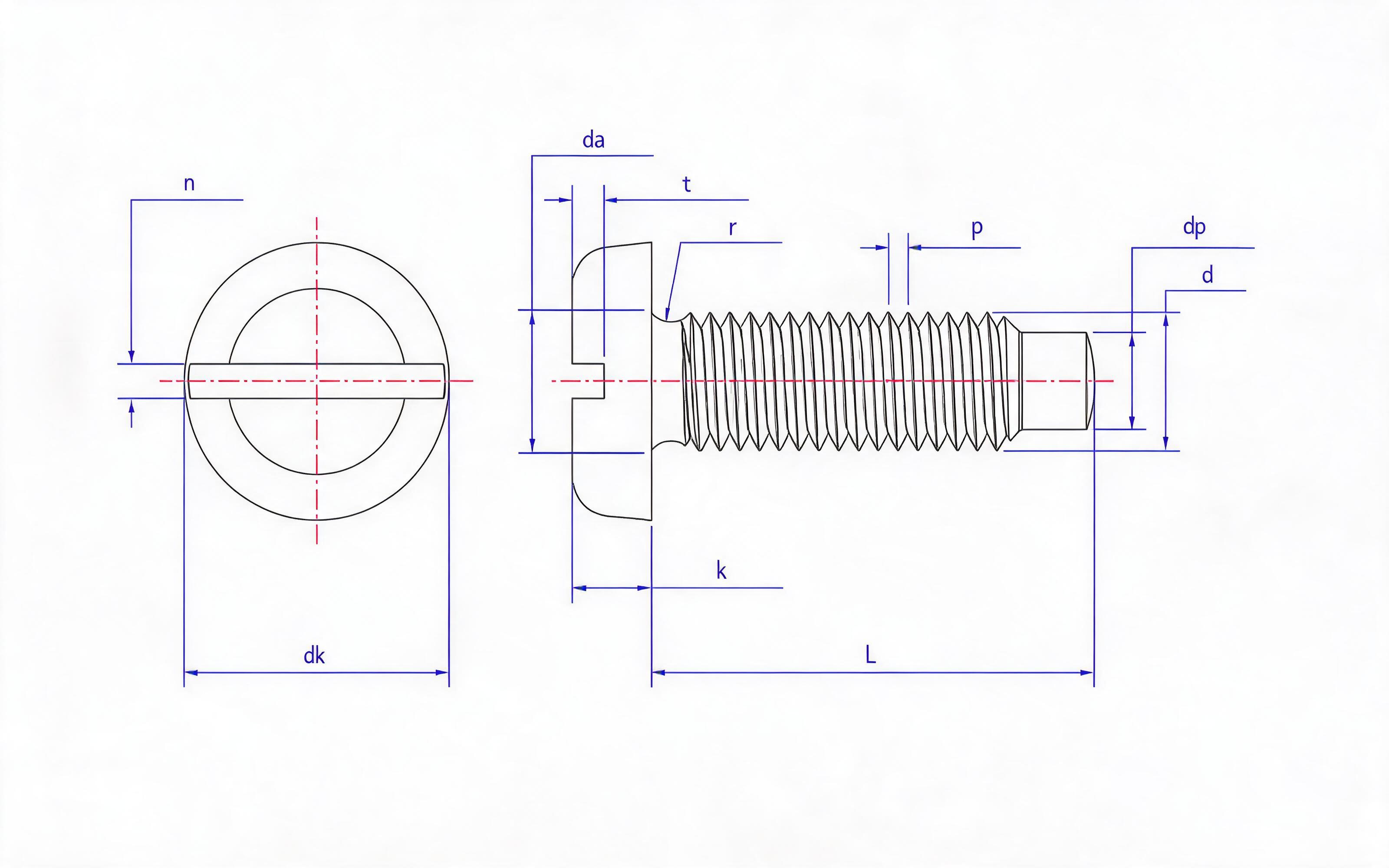 Slotted round head set screw Standard Drawing