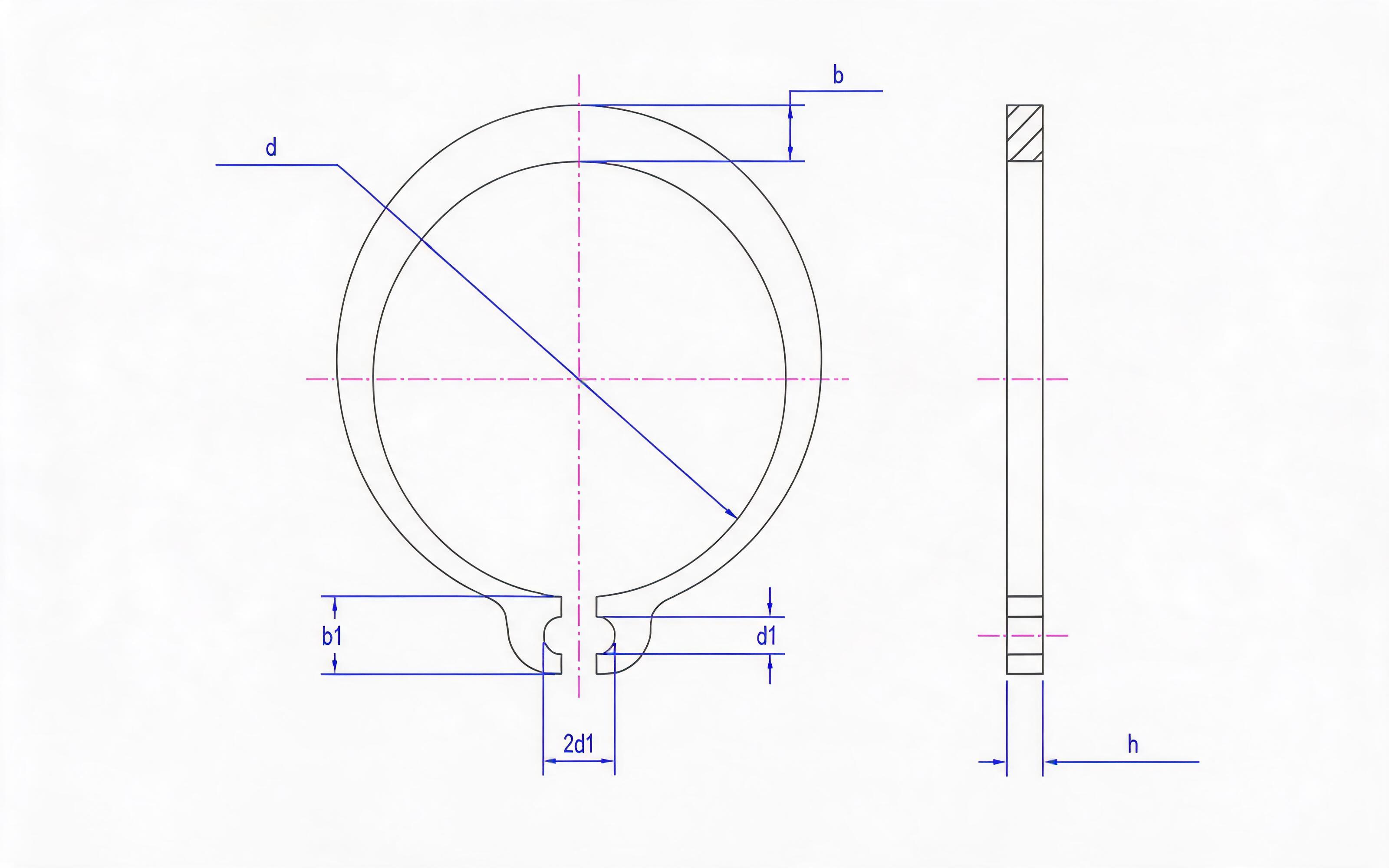 Retaining ring for ordinary shaft (Fig. a, d ≤ 9mm) Standard Drawing
