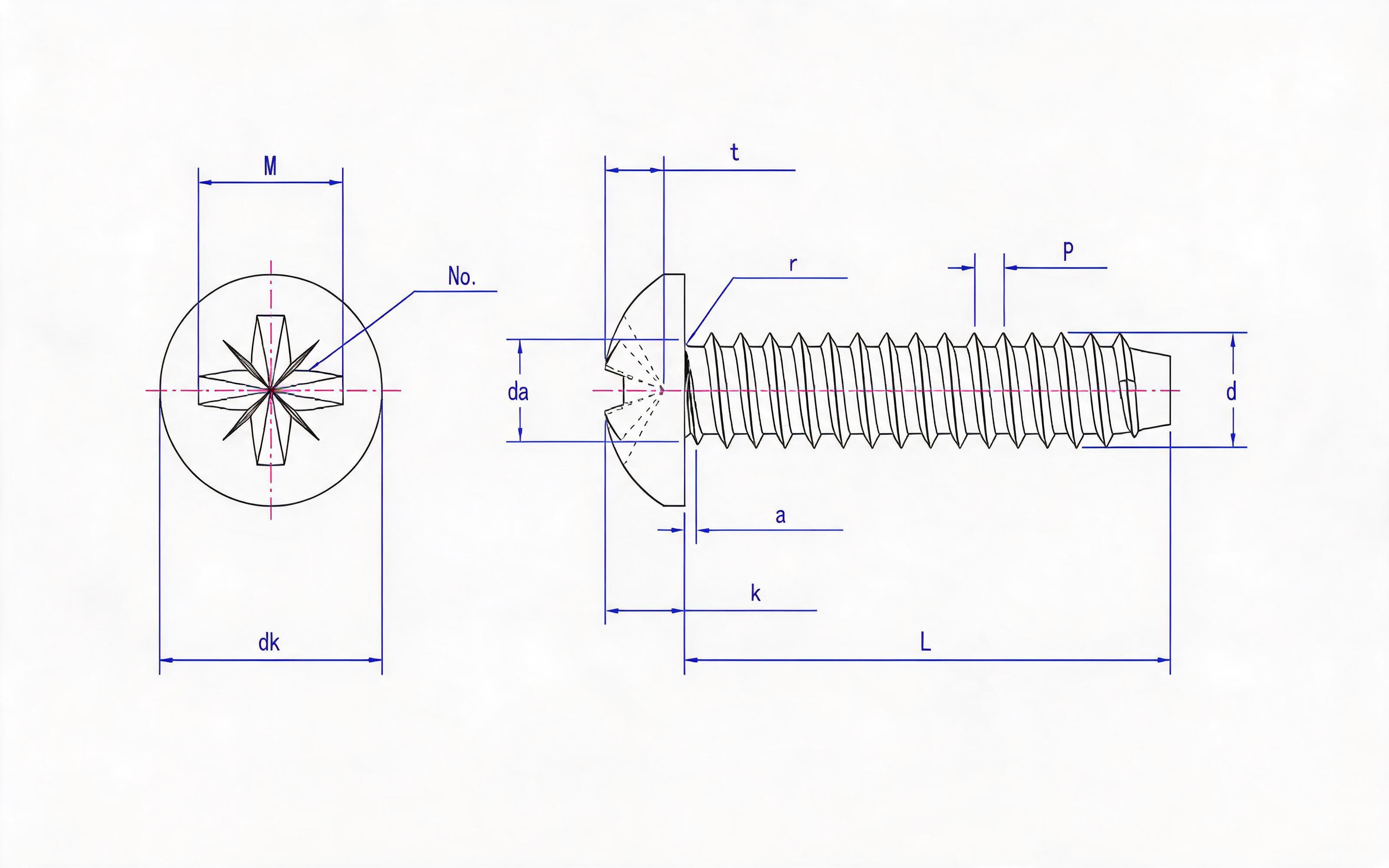 Type F panhead self-tapping screw with herringbone groove Standard Drawing