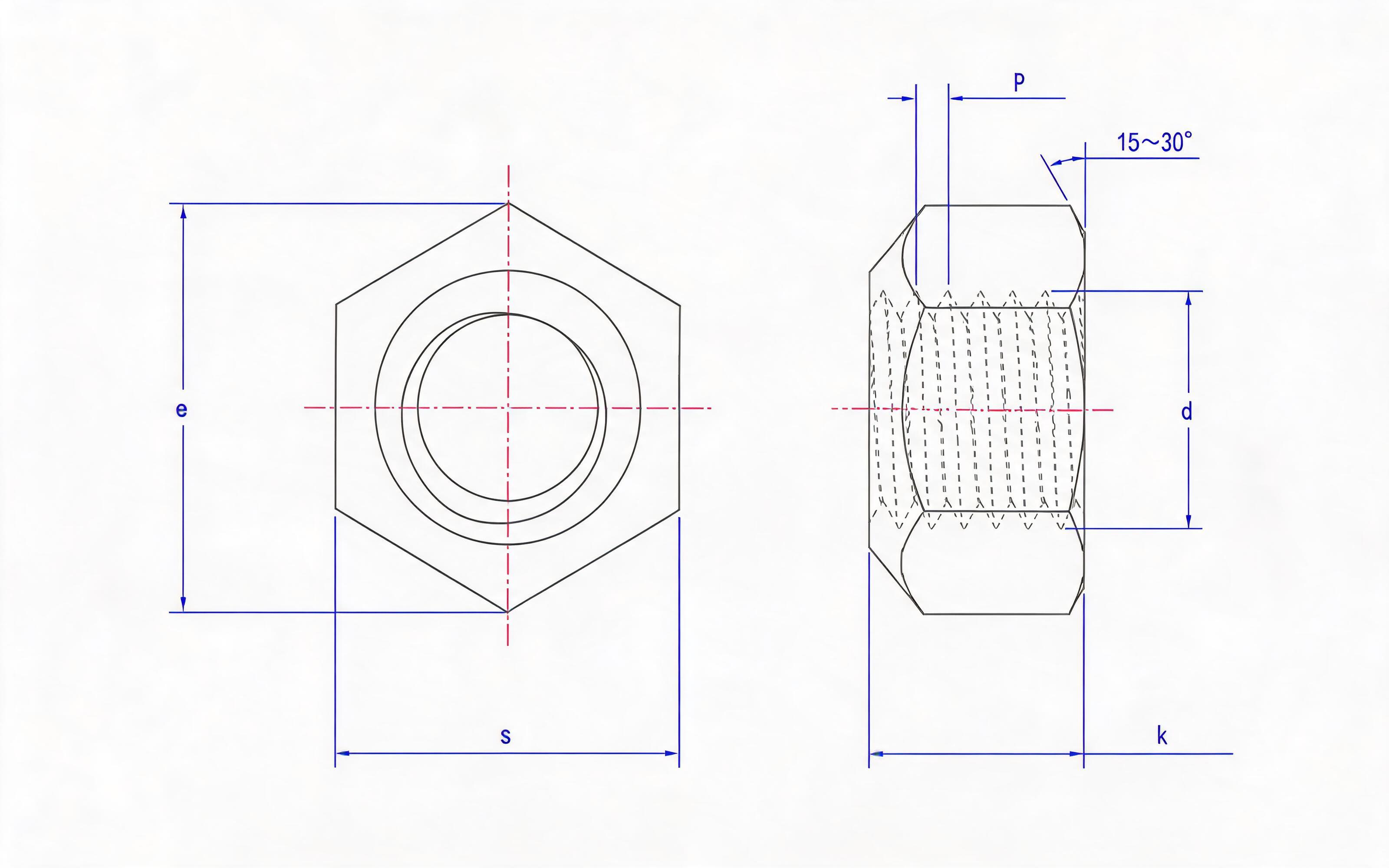 Type 2 all-metal lock hexagon nut Grade 9 Standard Drawing