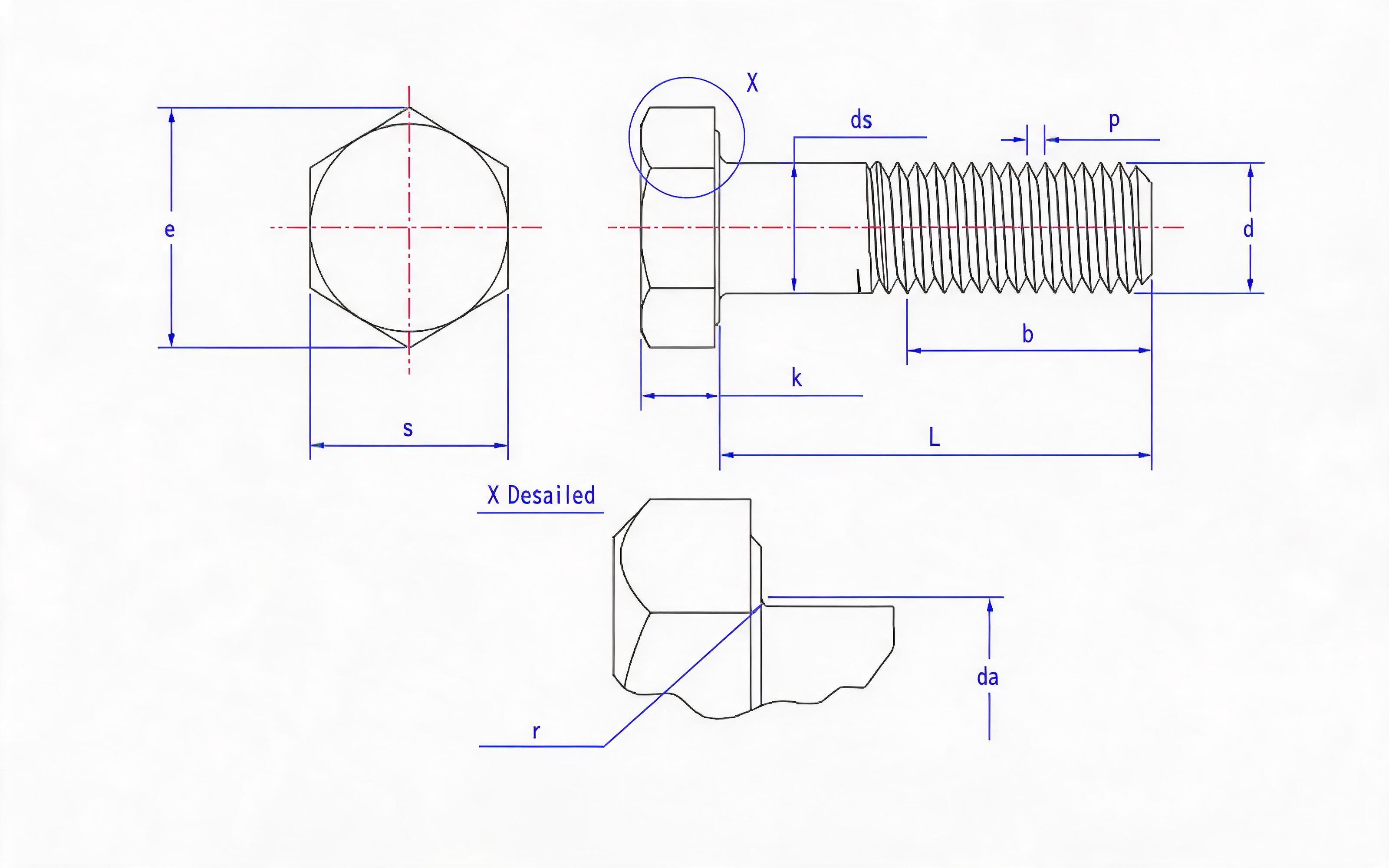 Fasteners for Pipe Flange Connections - Hexagon Bolts Standard Drawing