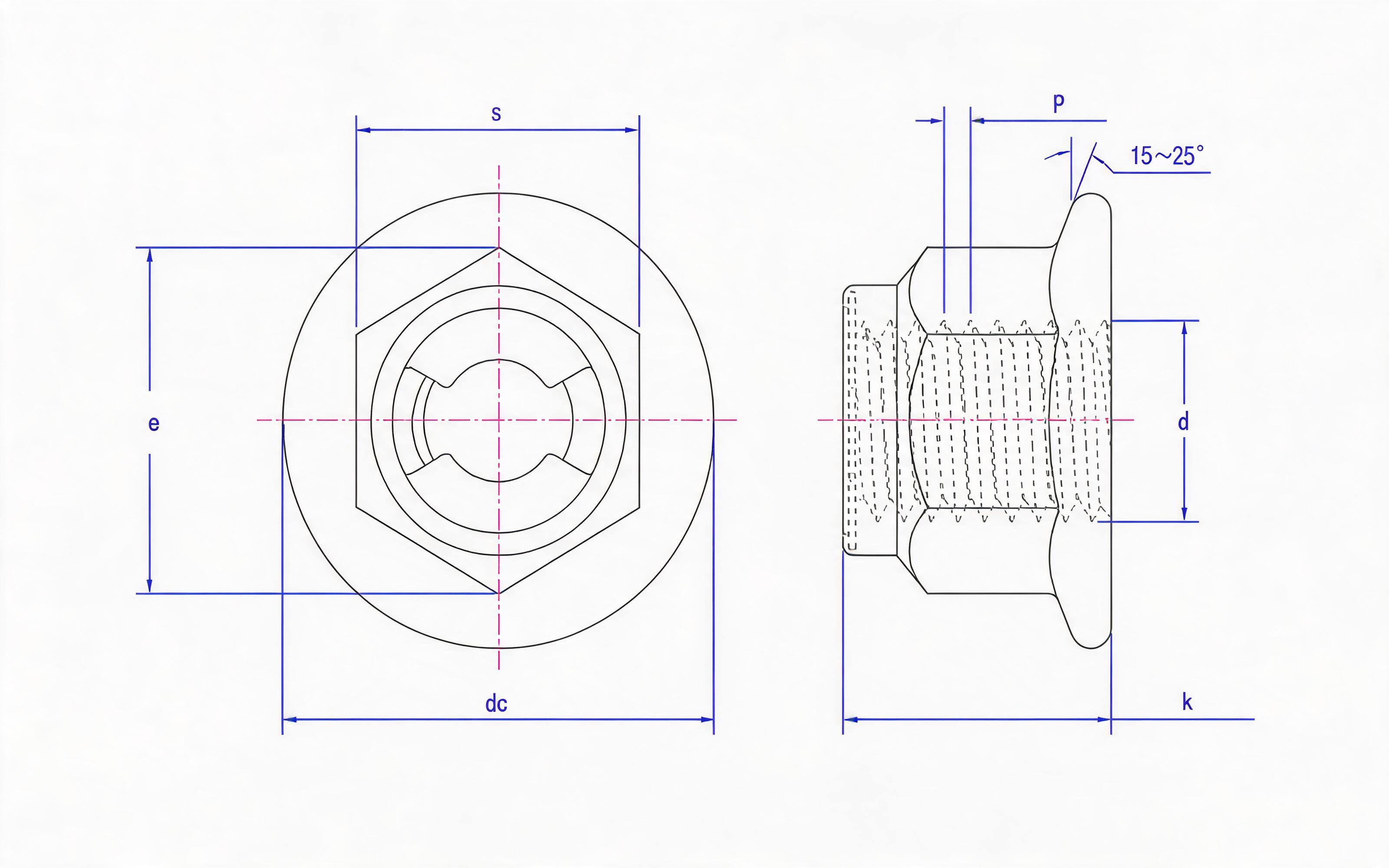 Type 2 sheet metal insert hexagon flange lock nut fine thread Standard Drawing