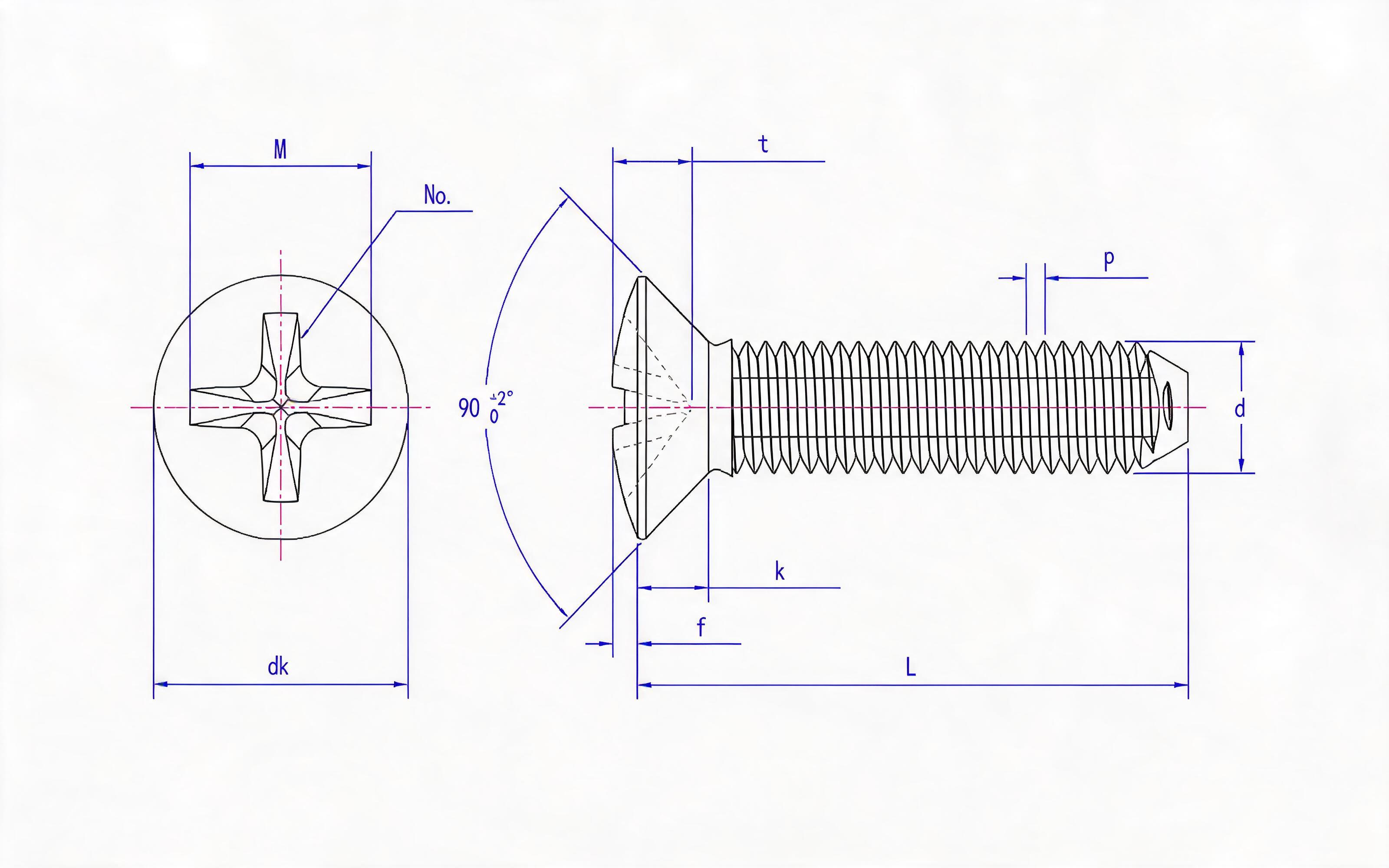 Cross recessed countersunk head self-tapping locking screw (Type H) Standard Drawing