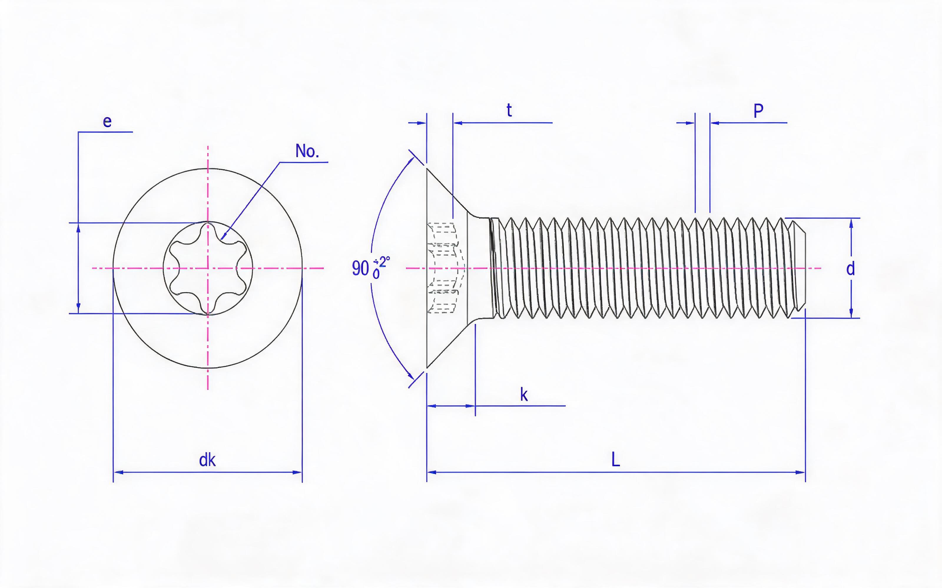 Hexagon socket countersunk head screw Standard Drawing