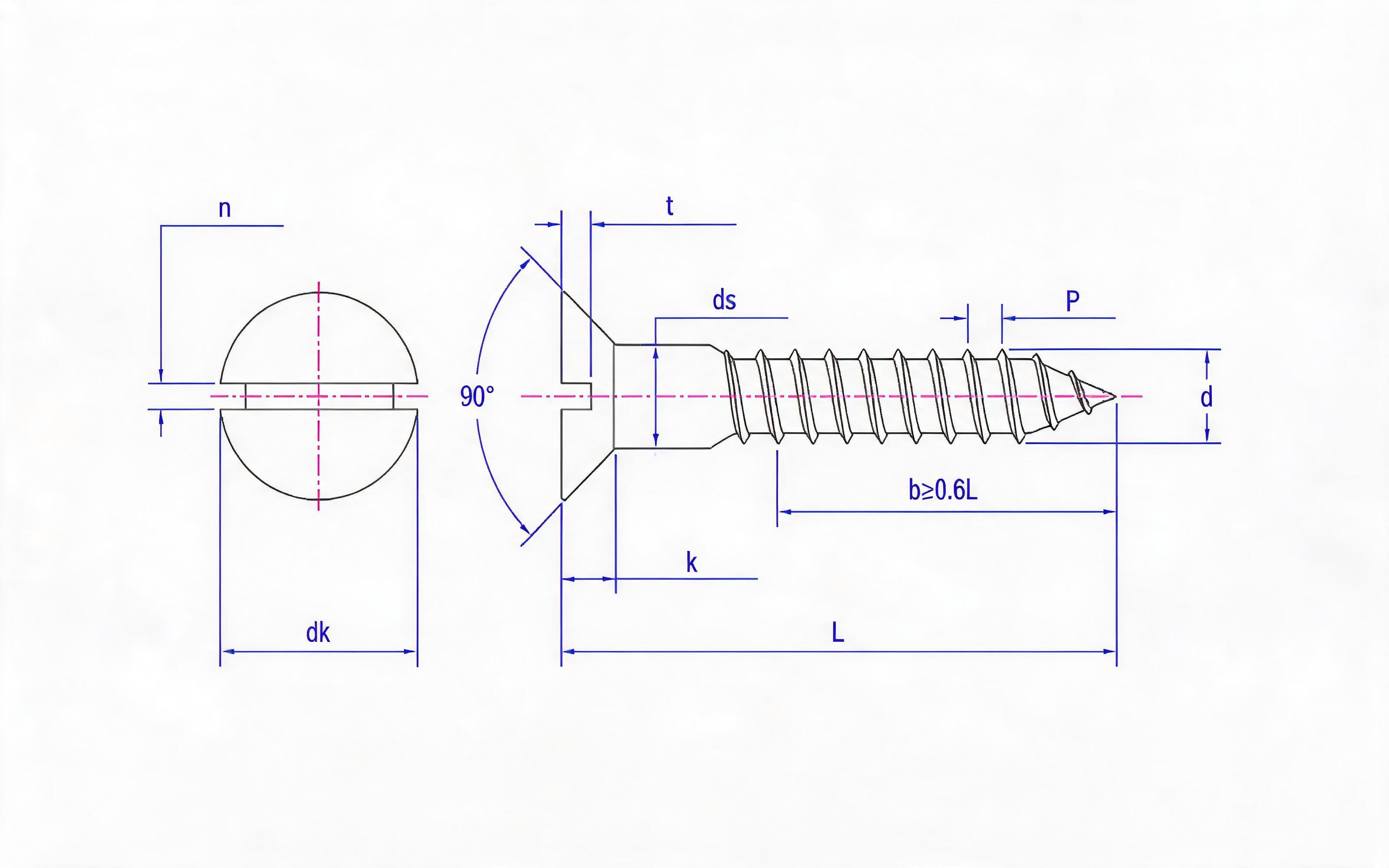 SLOTTED COUNTERSUNK HEAD WOOD SCREW Standard Drawing