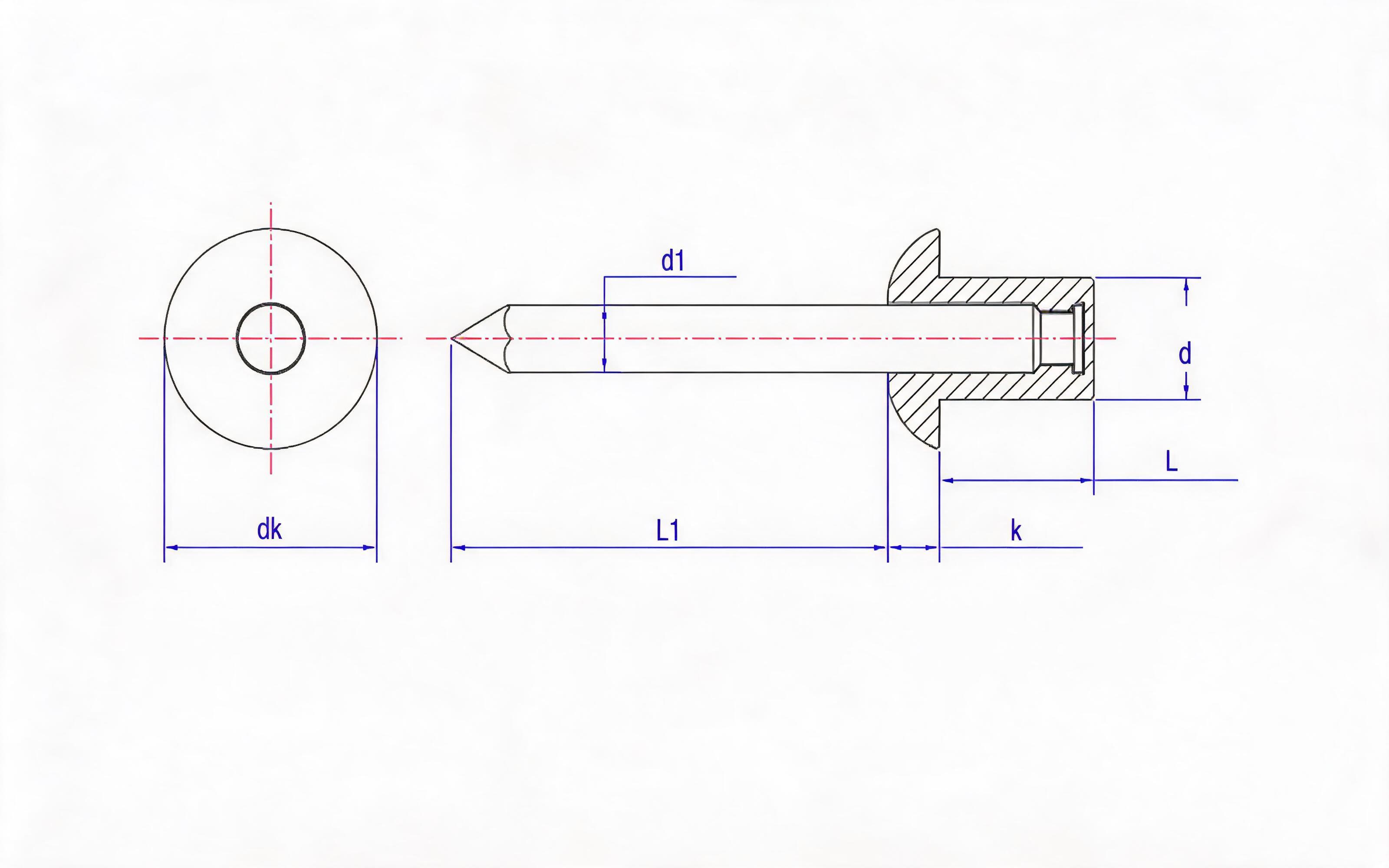 Closed-end round head pop rivets - Grade 11 Standard Drawing