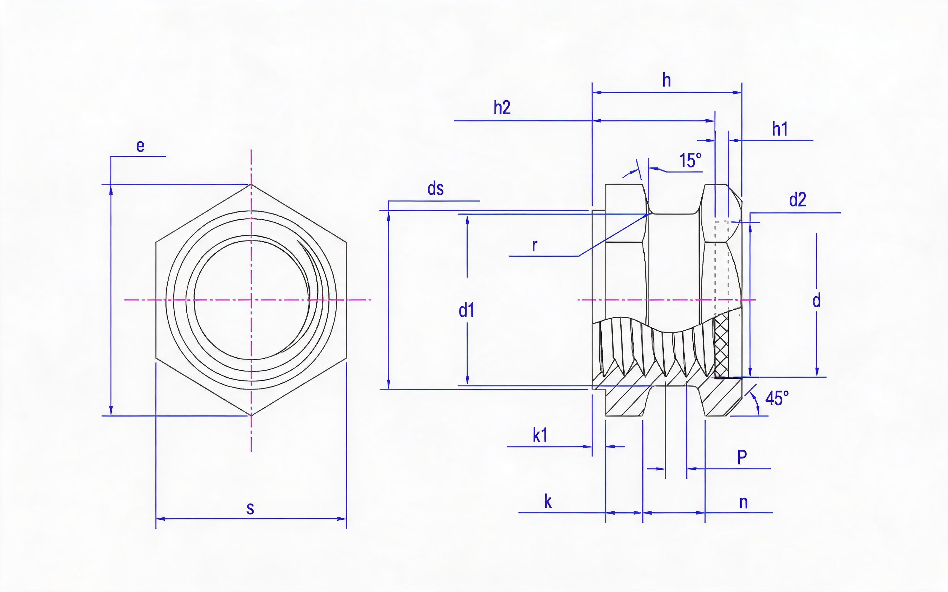 Hexagon through-hole intermediate slotted step insert nut with sealing washer (Type G) Standard Drawing