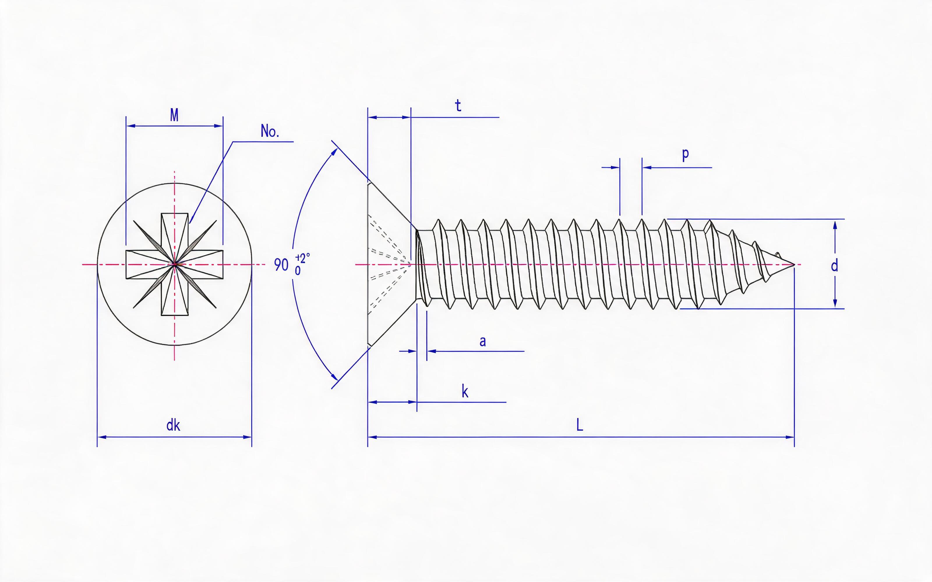Type C countersunk head self-tapping screw with herringbone groove Standard Drawing