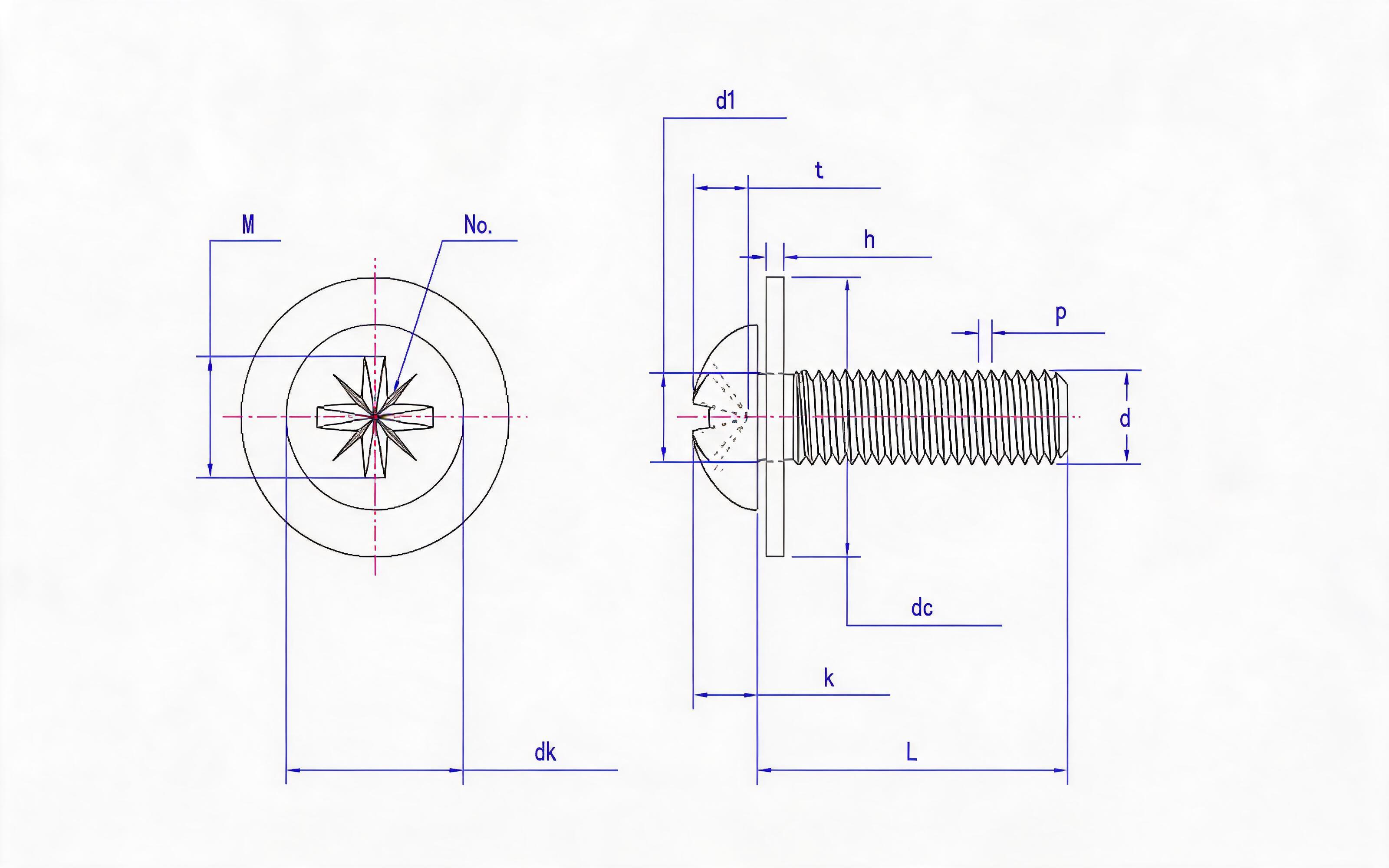 Combination of cheese head pan screw (Z-groove) and large flat washer Standard Drawing