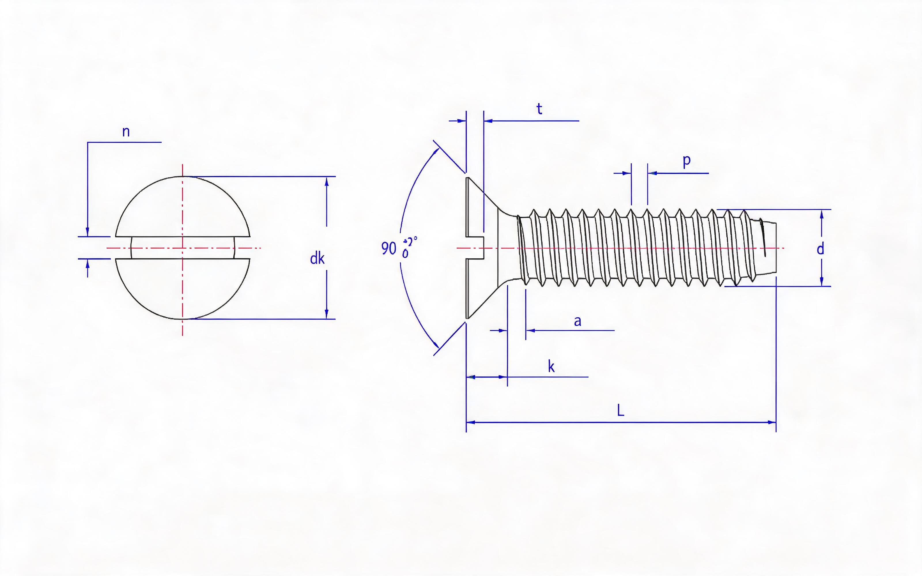 Slotted countersunk head self-tapping screw F-type Standard Drawing