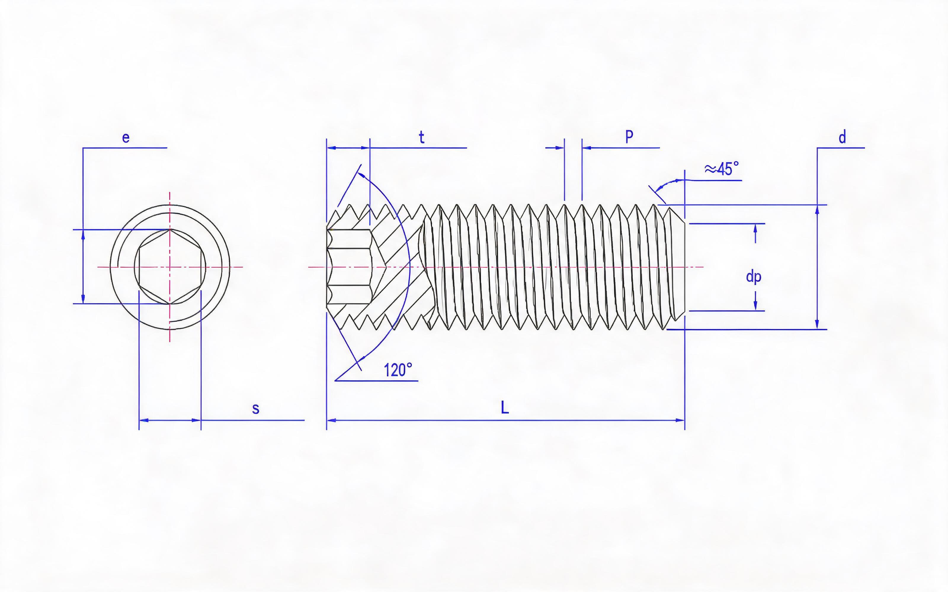 Hexagon flat end set screw Standard Drawing
