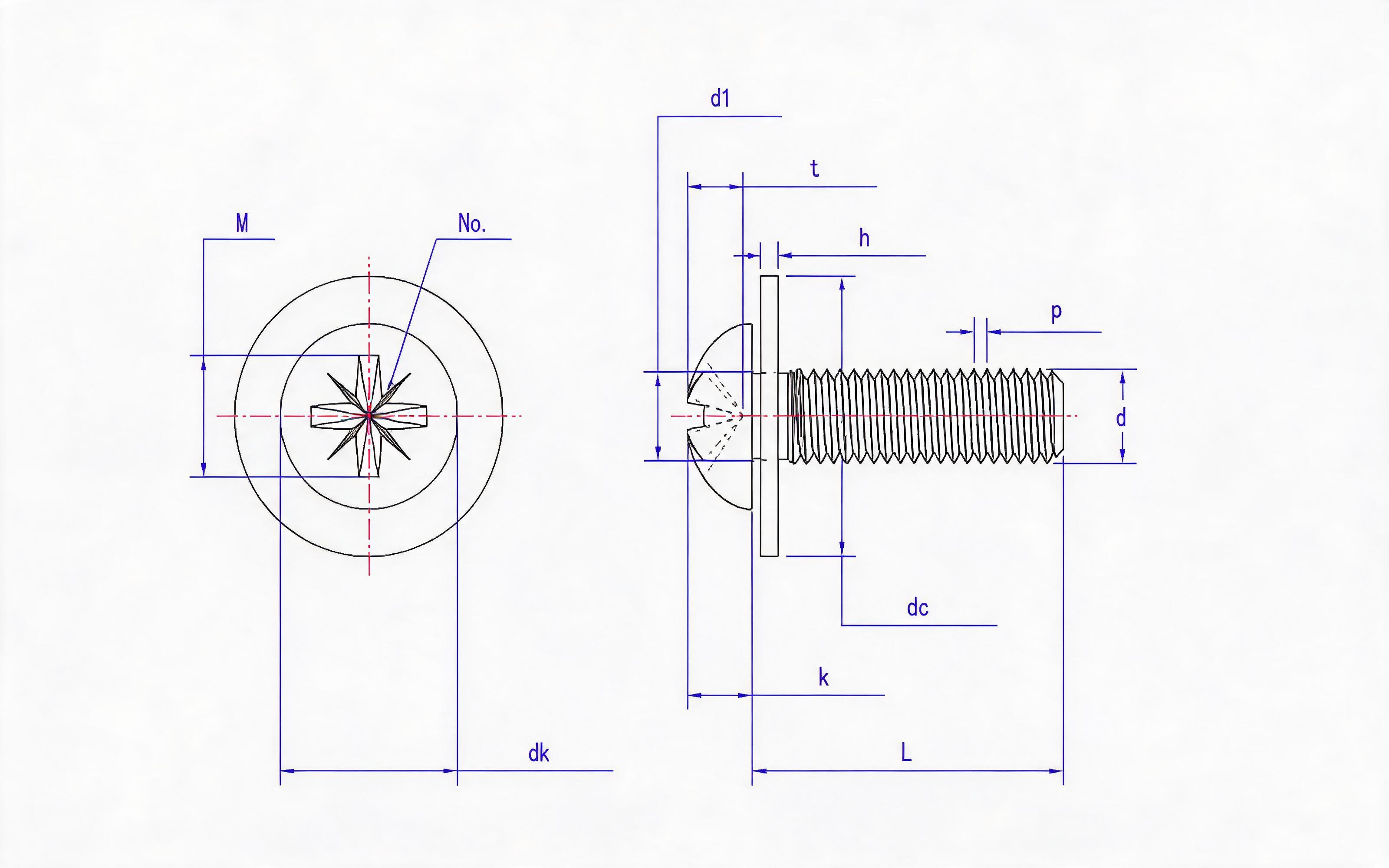 Combination of cheese head pan screw (Z-groove) and large flat washer Standard Drawing