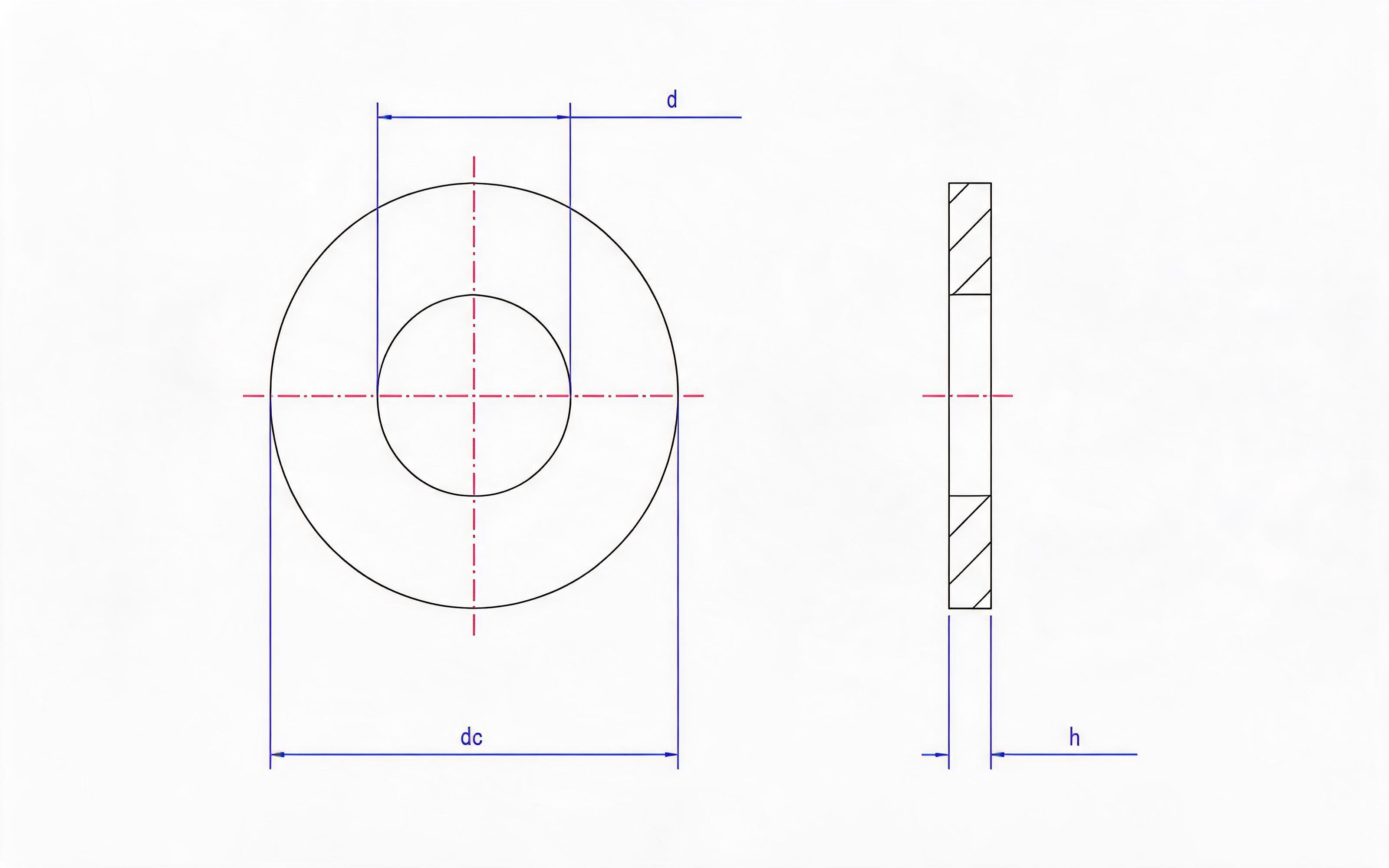 Type N (standard) flat washers for self-tapping screw and washer assemblies Standard Drawing