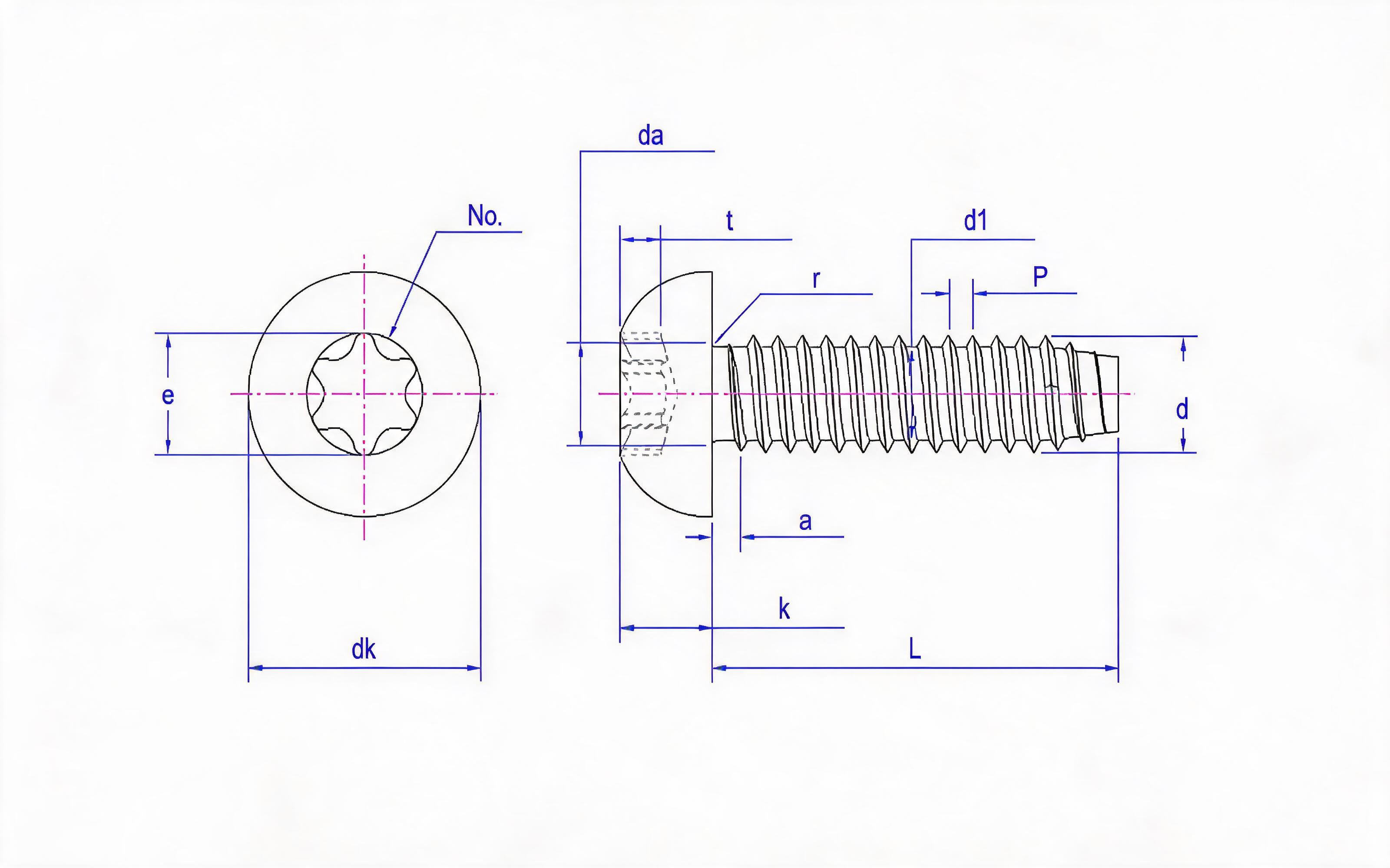 Torx recessed panhead self-tapping screw F-type Standard Drawing
