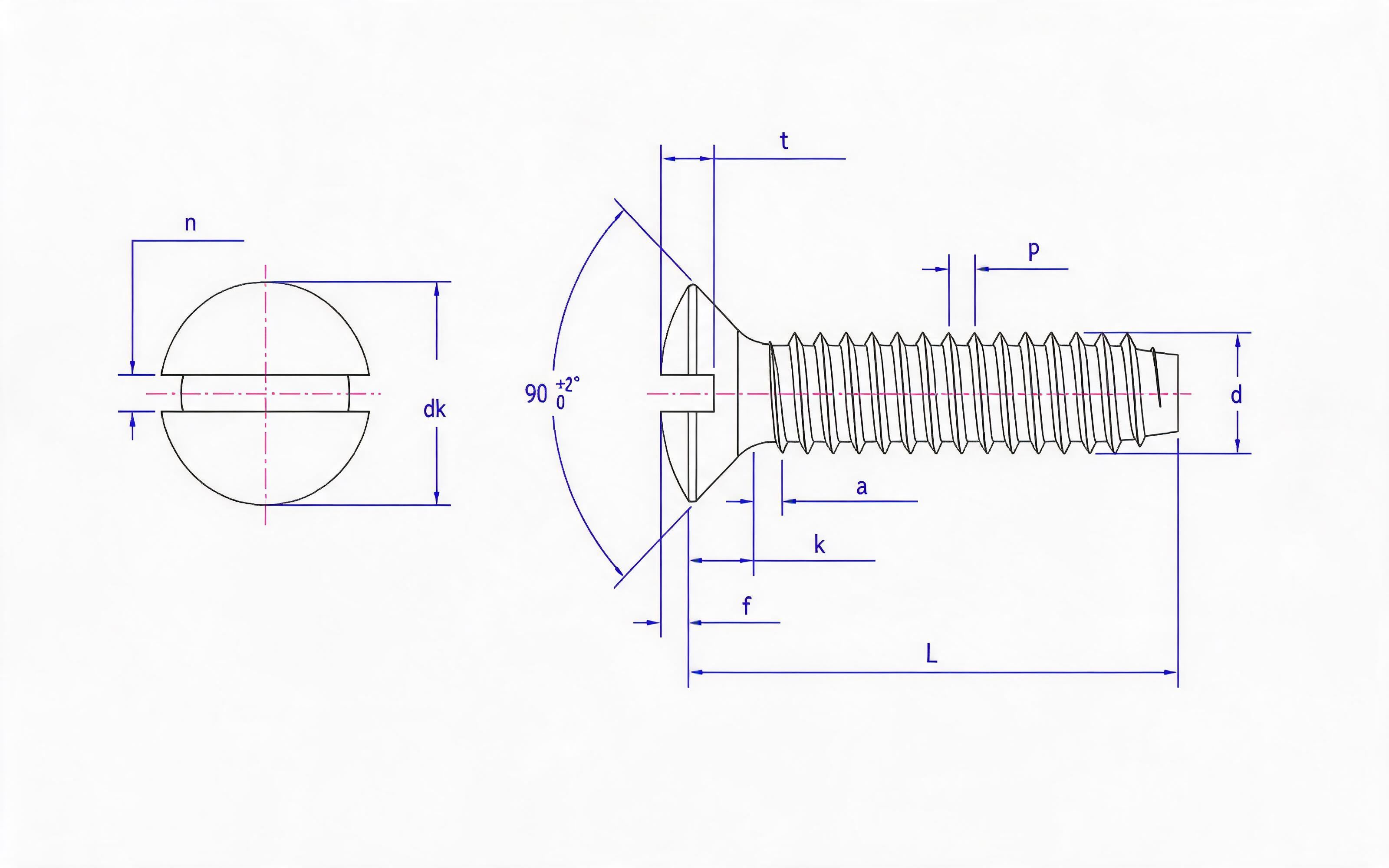 Slotted countersunk head self-tapping screw type F Standard Drawing