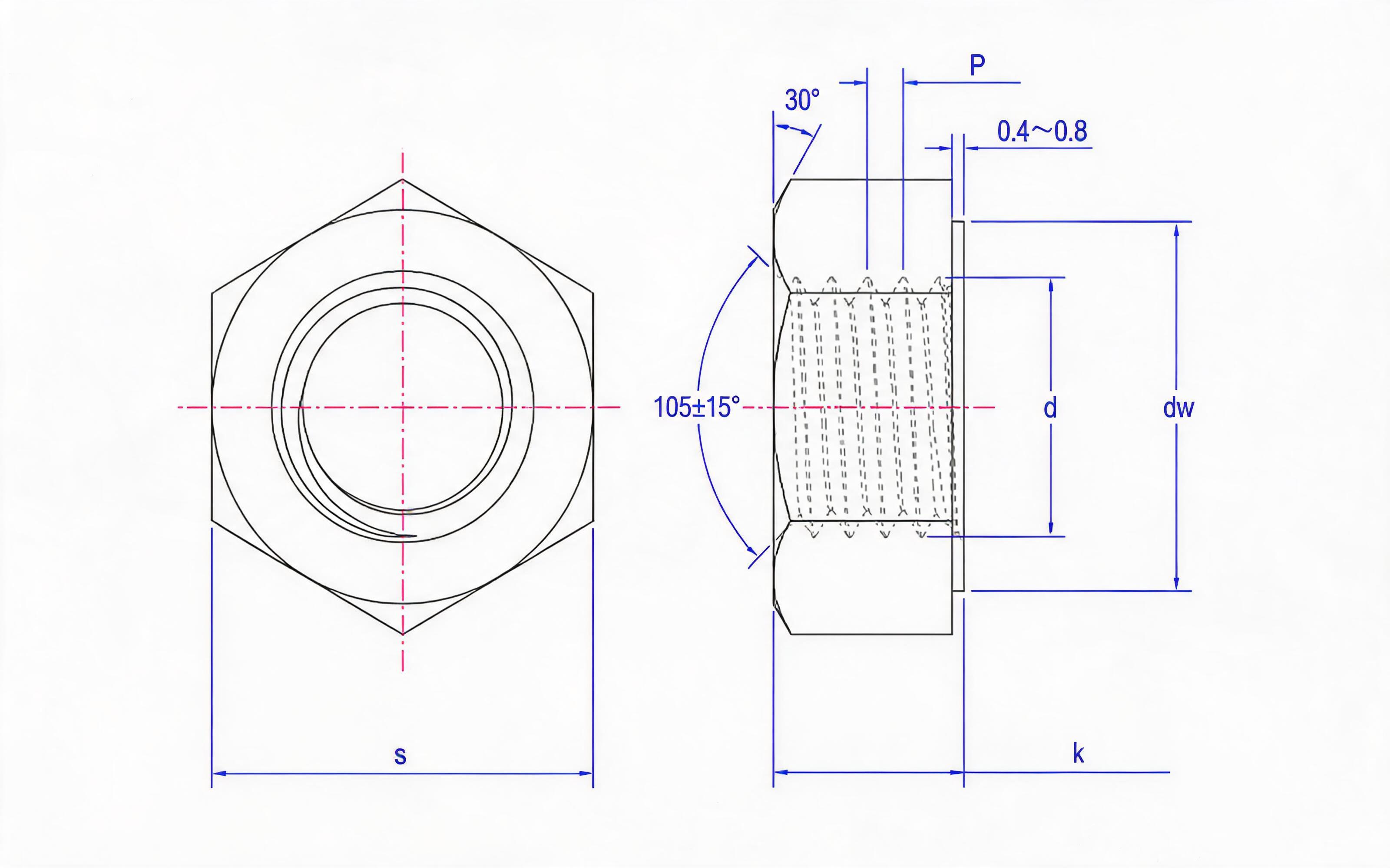 High-strength single-chamfer hexagon nut for steel structure Standard Drawing