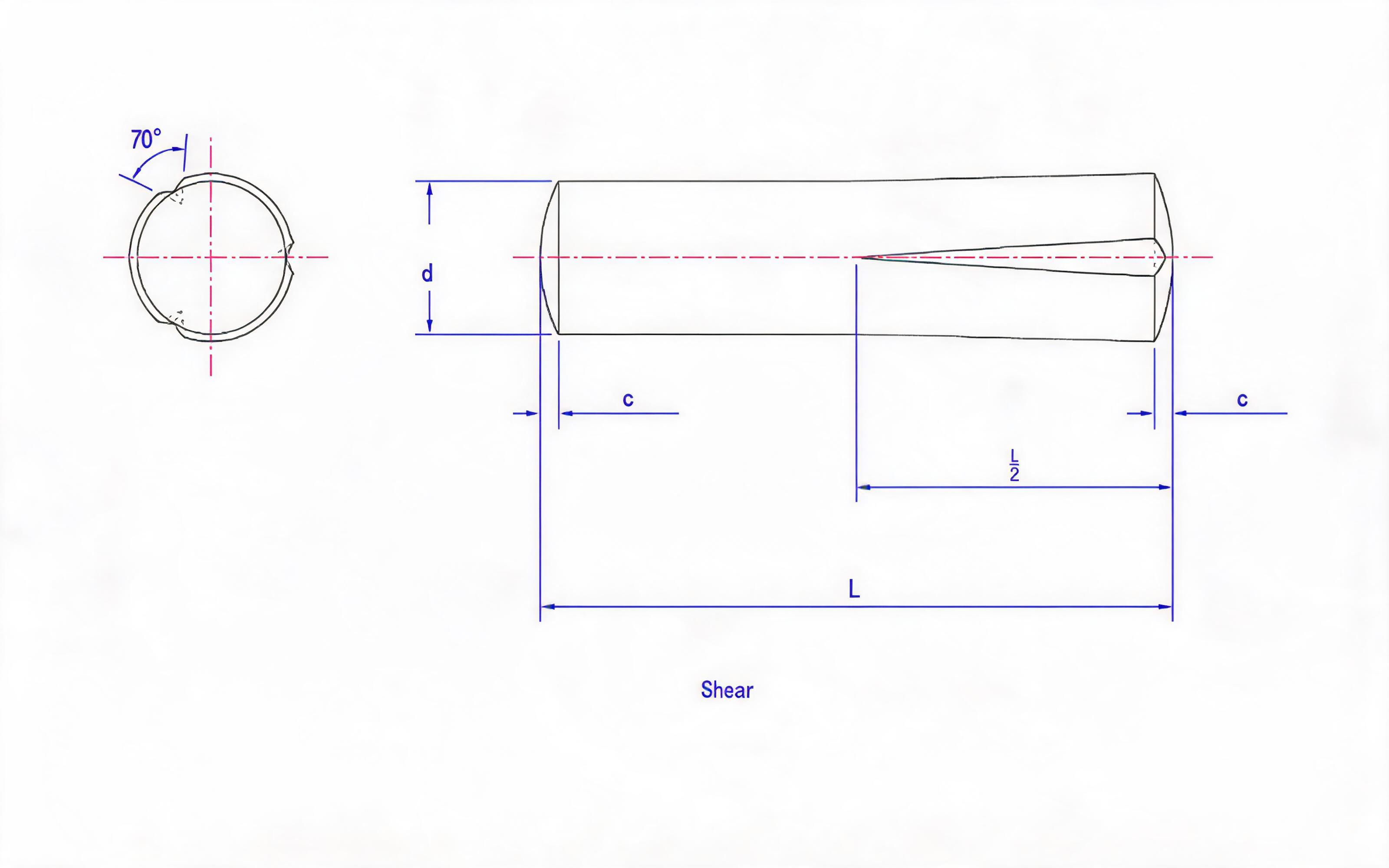 SLOTTED PIN WITH HALF LONG TAPER SLOT Standard Drawing