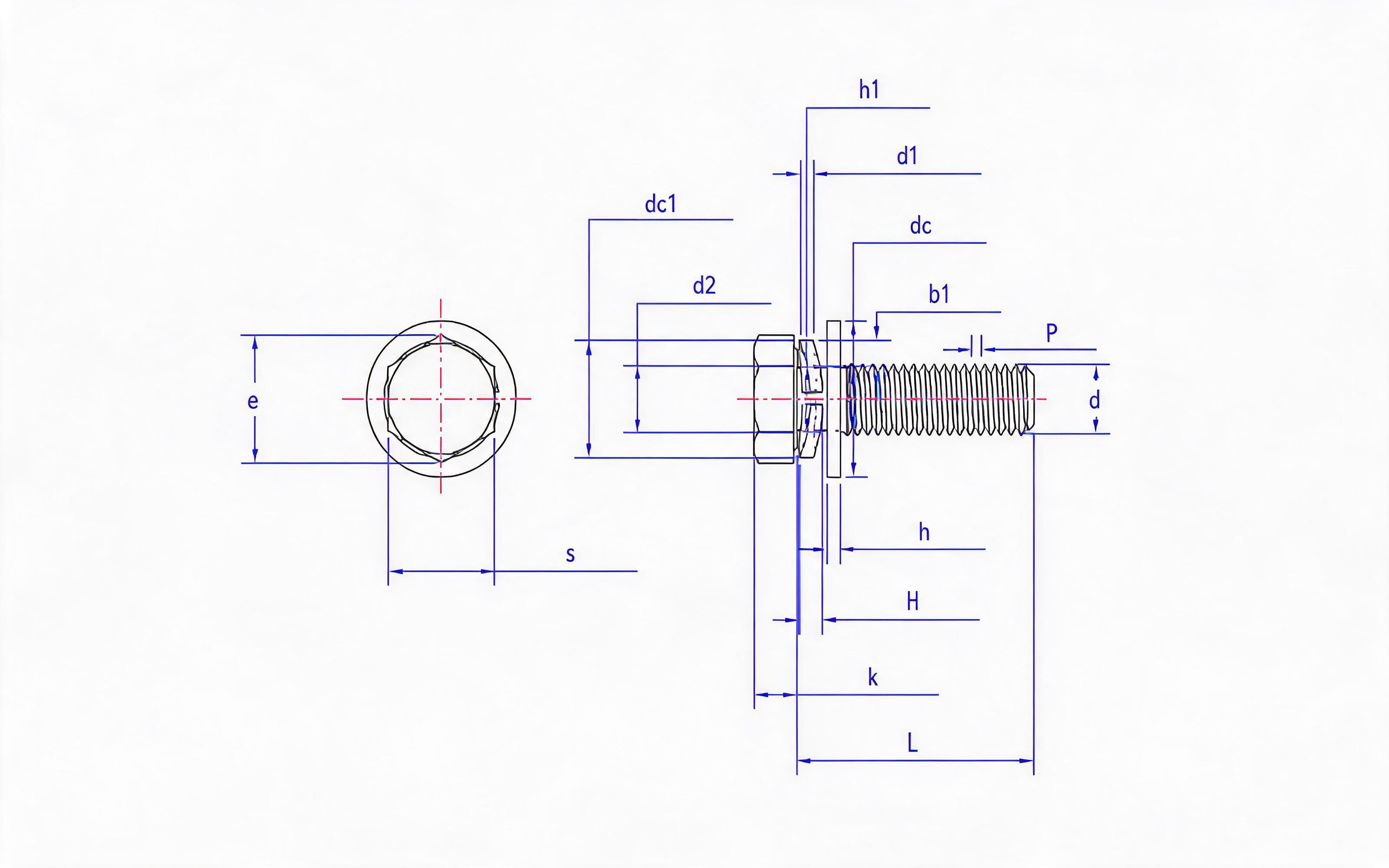 Hexagon bolt, flat washer and saddle spring washer combination Standard Drawing