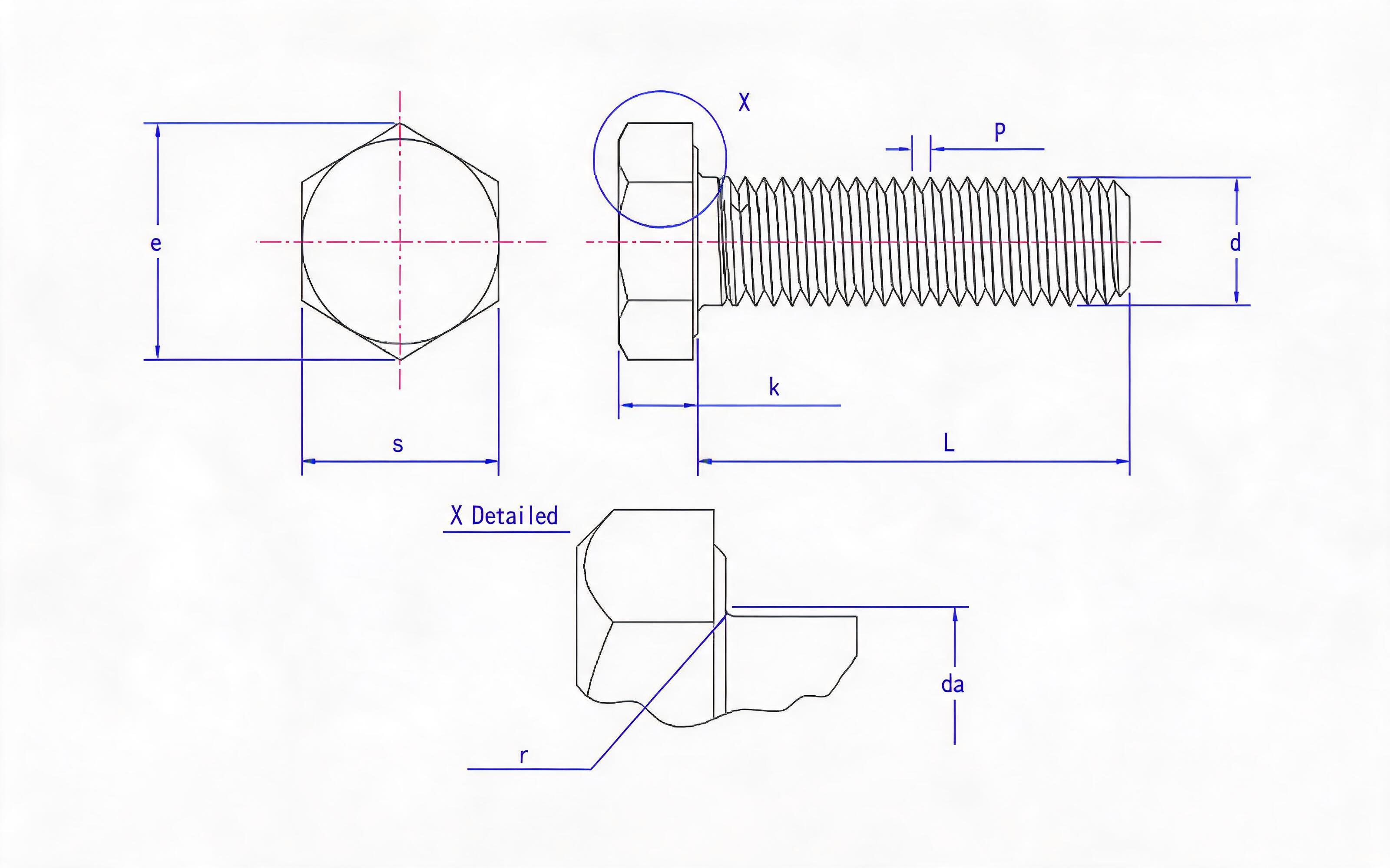 Full thread hexagon bolt Standard Drawing