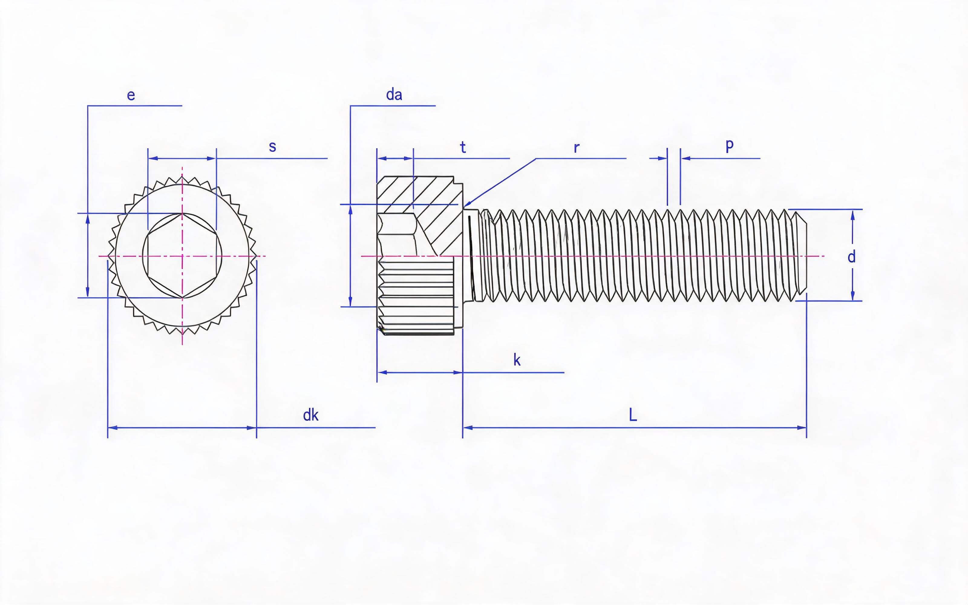 Knurled hexagon socket head cap screw Standard Drawing