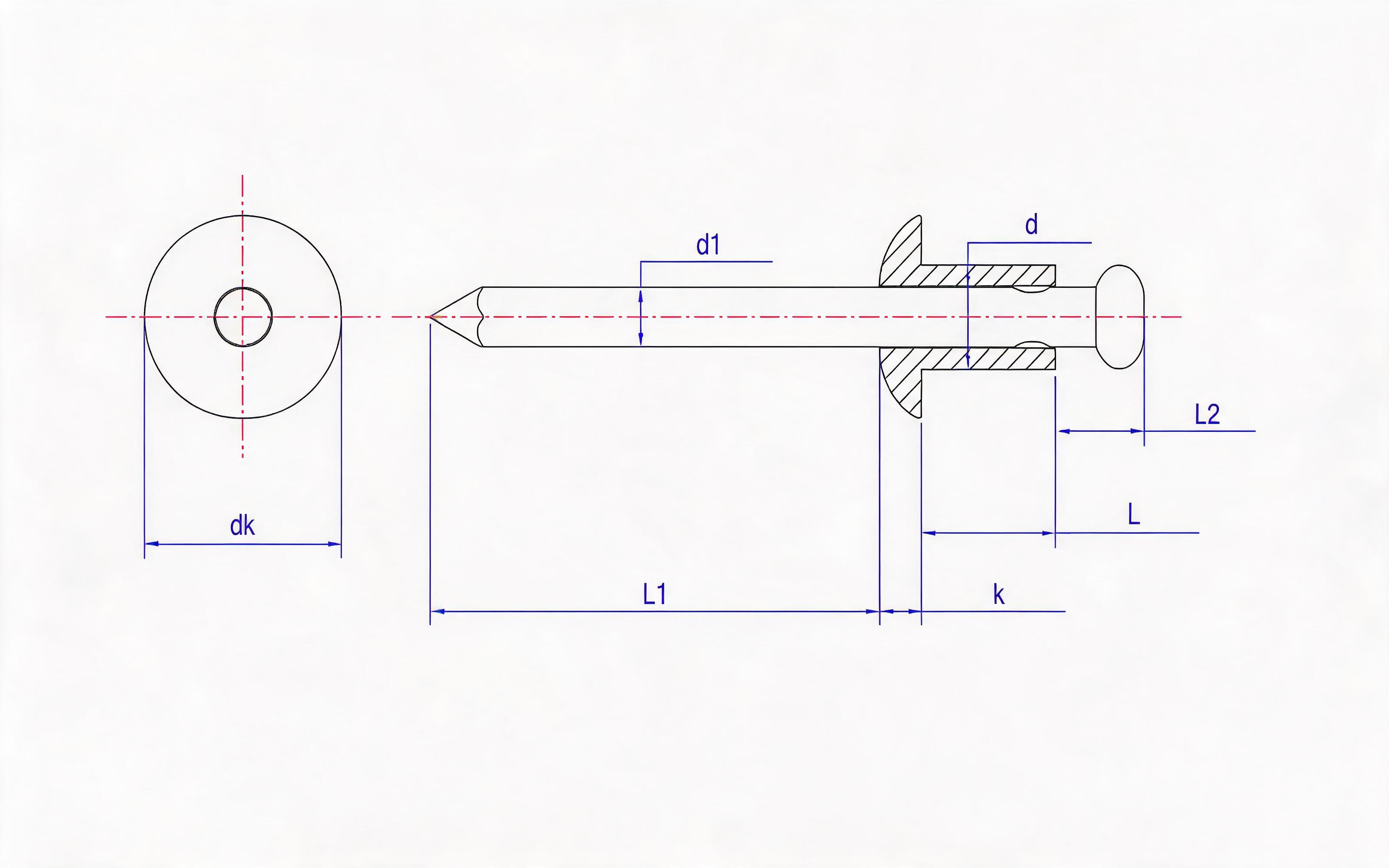 Open pan head pop rivet Standard Drawing