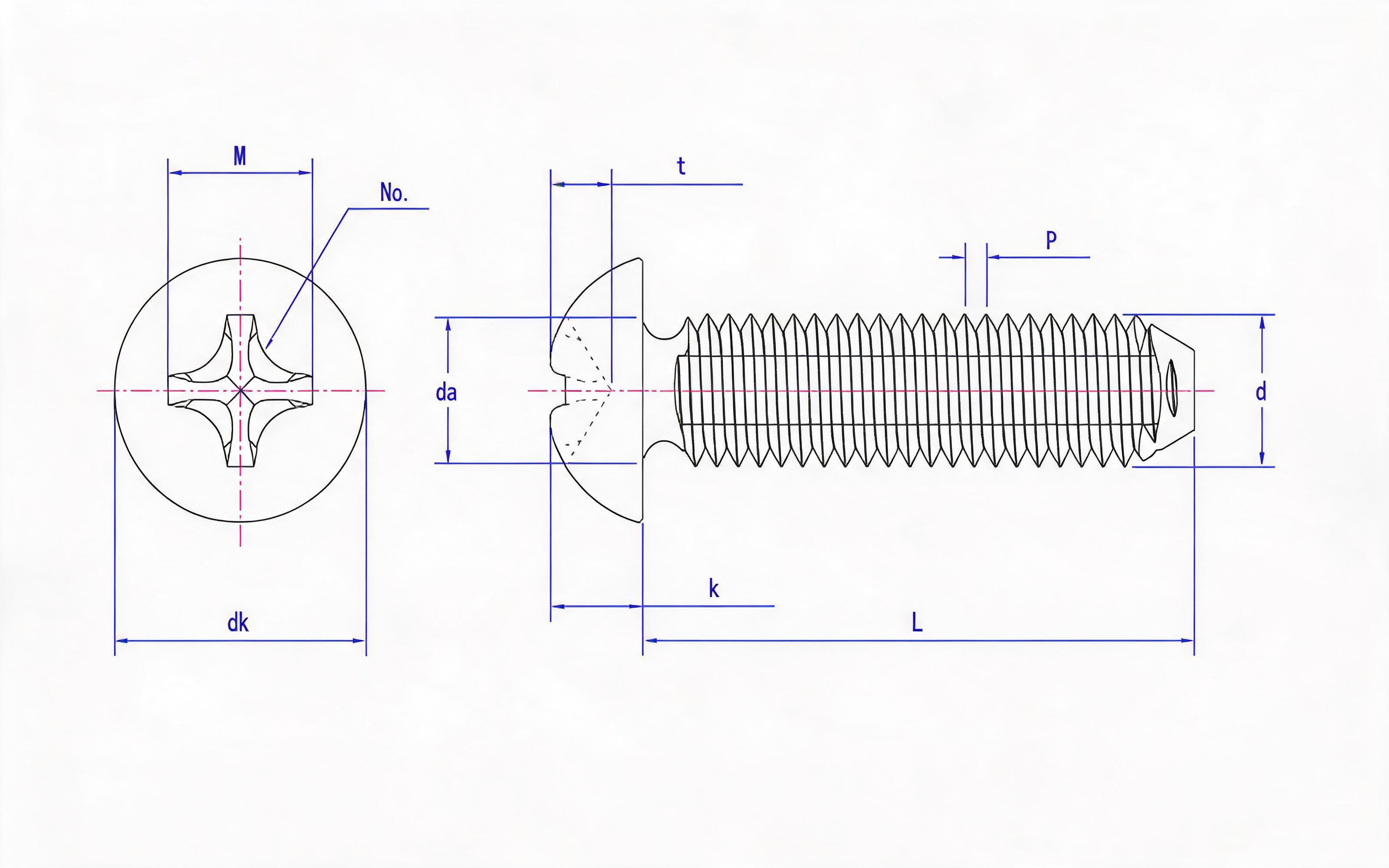 Cross recessed panhead self-tapping locking screw Standard Drawing