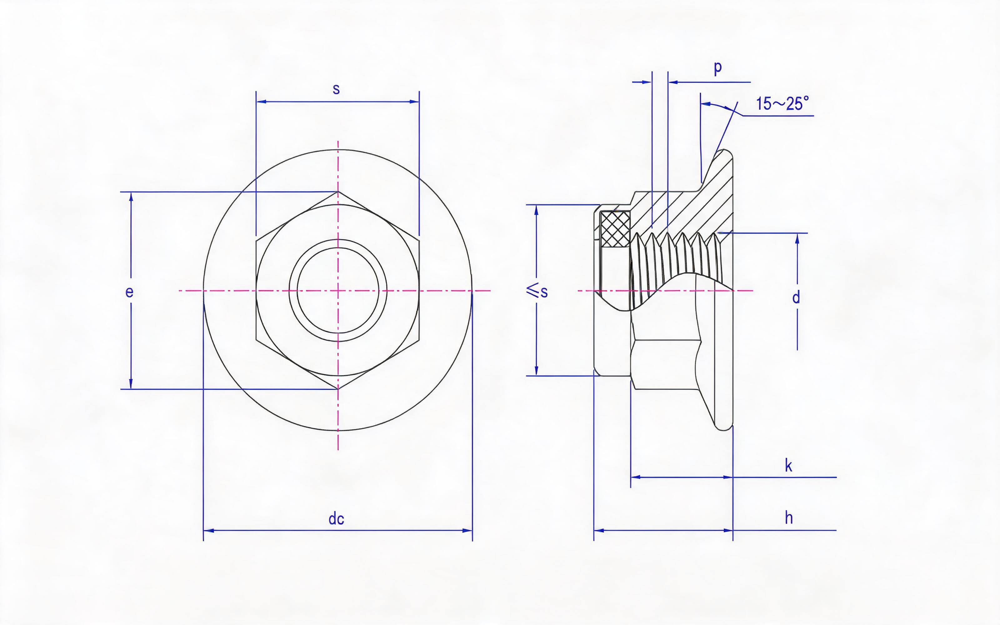 Non-metallic fine thread hexagon flange lock nut Standard Drawing