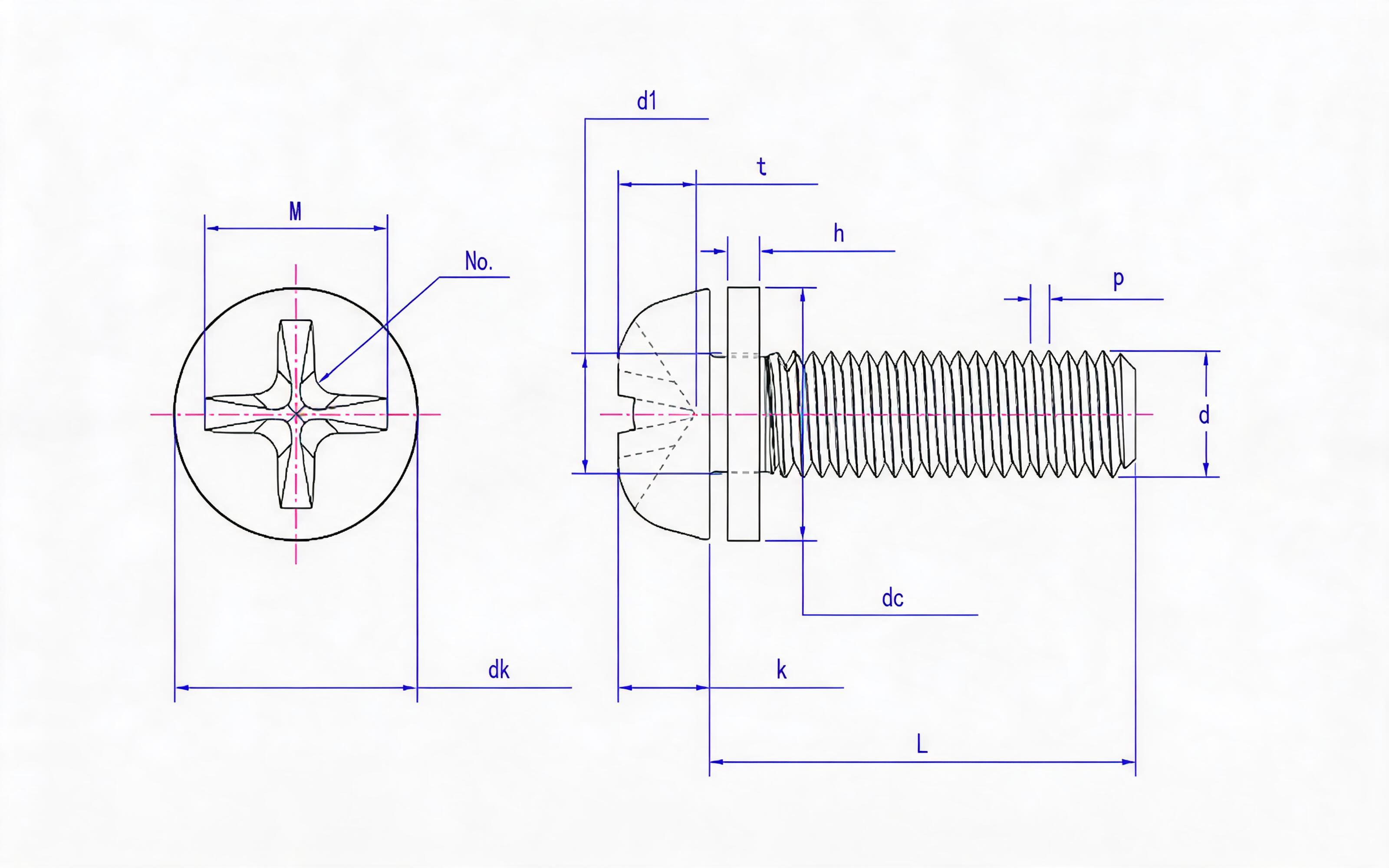 Cross recessed small panhead screw and flat washer combination Standard Drawing