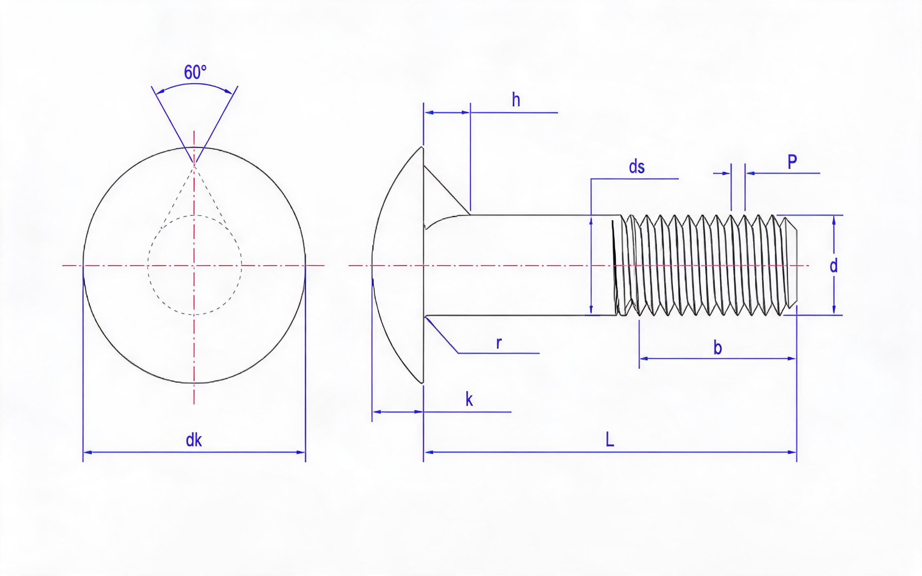 Flat head mortise bolt Standard Drawing