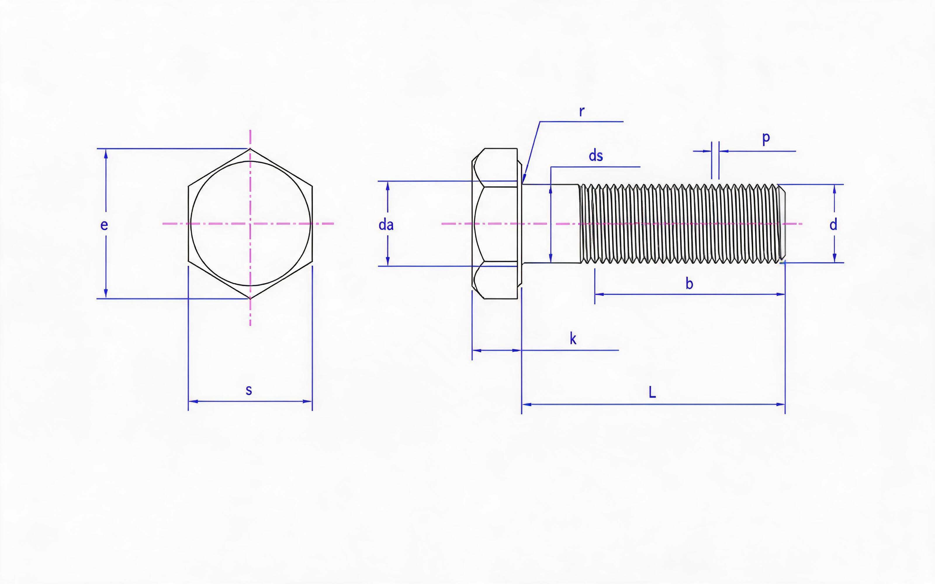 Fine thread hexagon bolt Standard Drawing