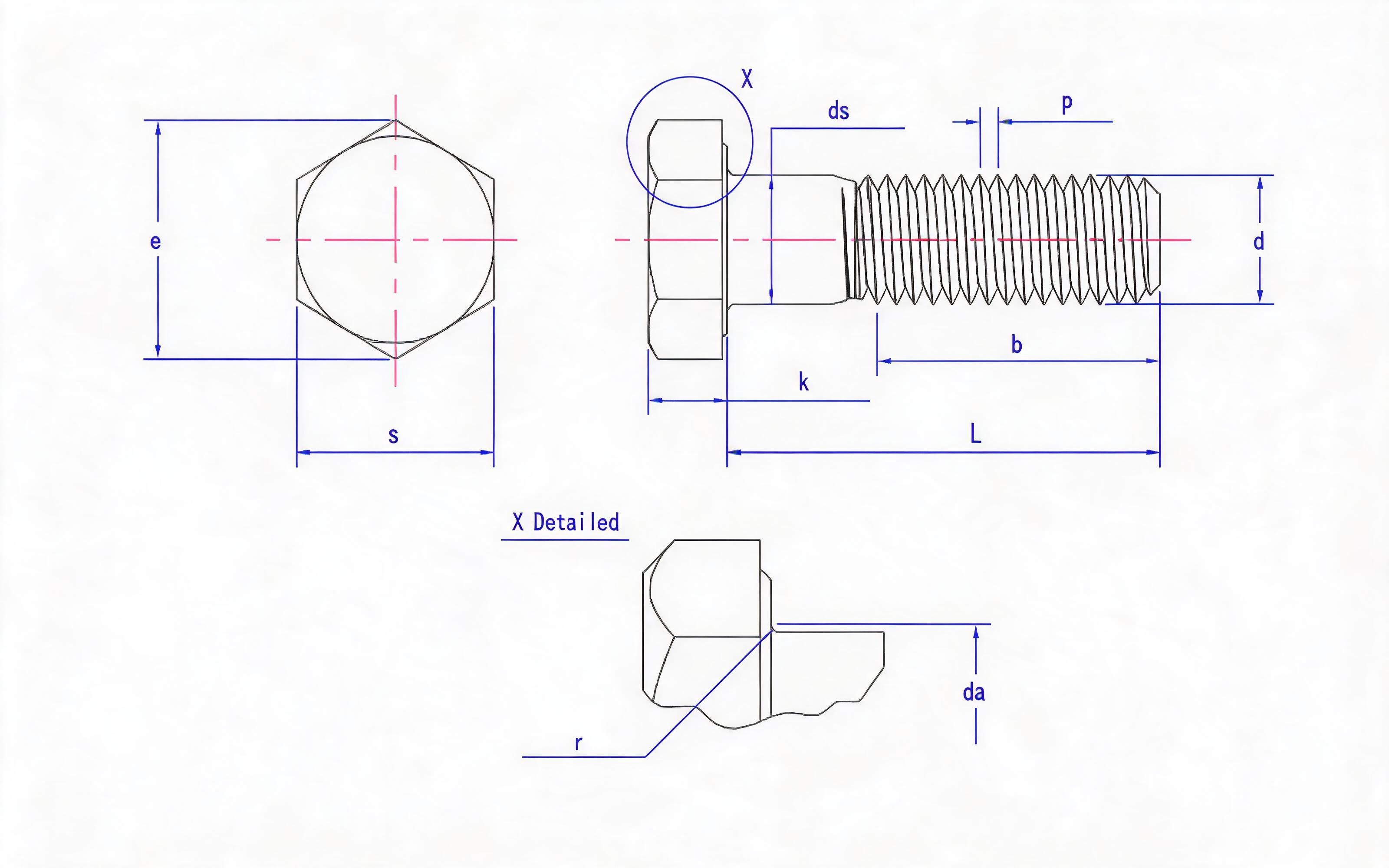 Hexagon head bolt Standard Drawing