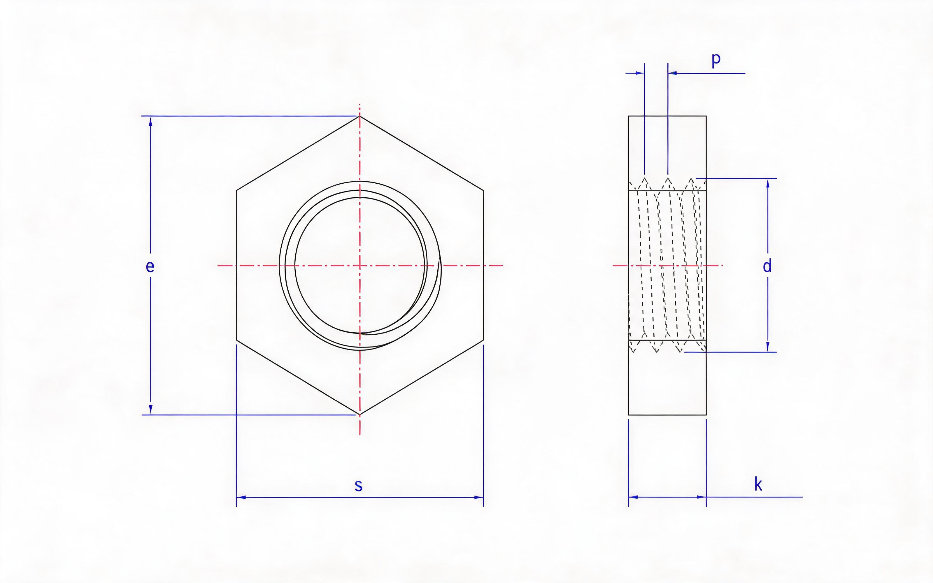 Thin hexagon nut without chamfer Standard Drawing
