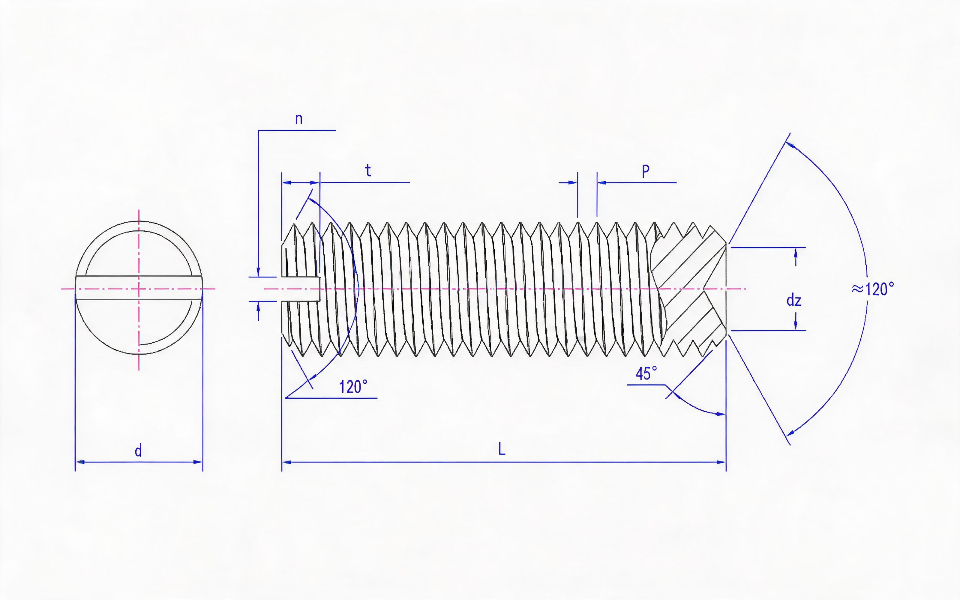 SLOTTED RECESS POINT SET SCREW Standard Drawing