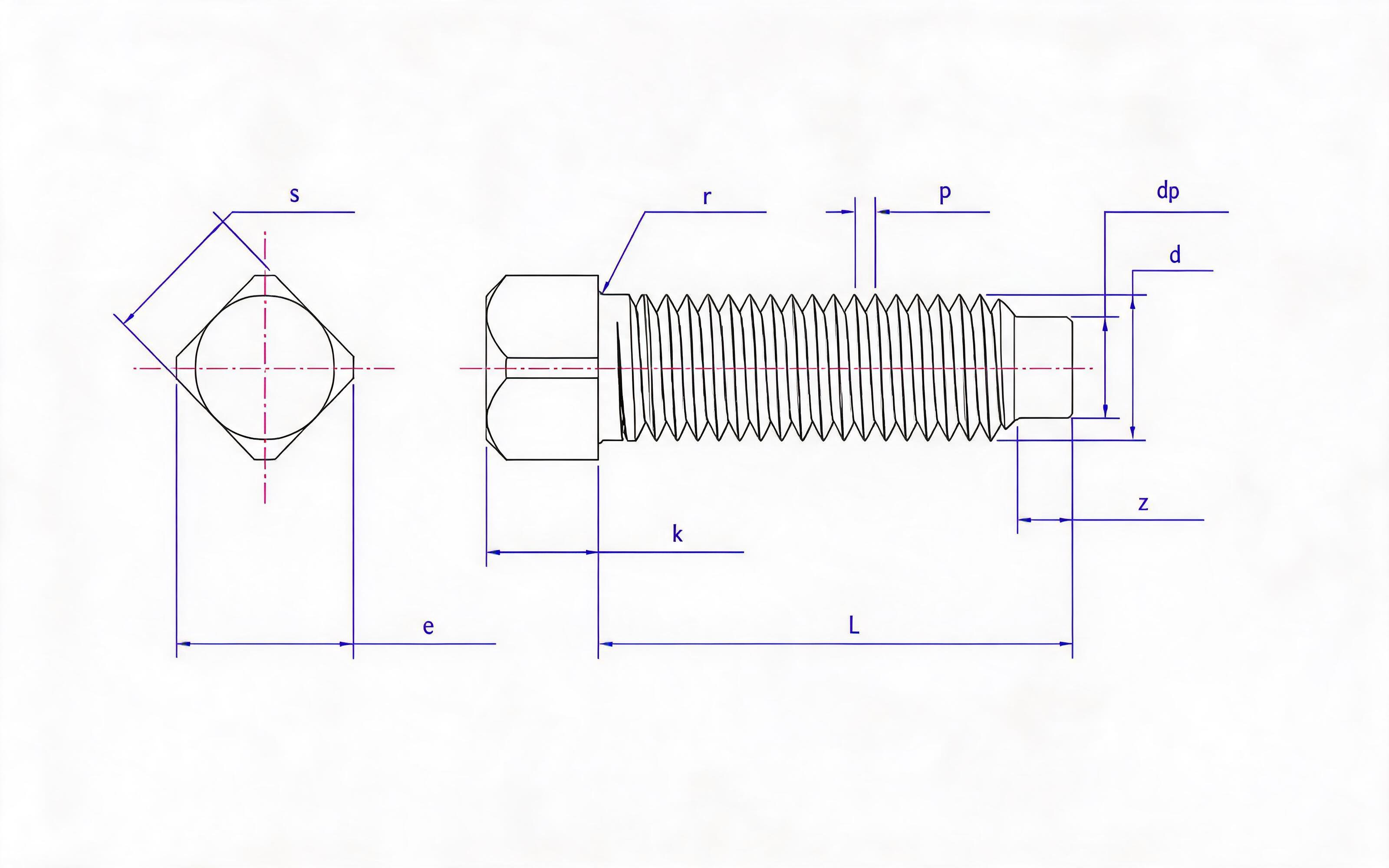 LARGE SQUARE HEAD CYLINDRICAL END SET SCREW Standard Drawing