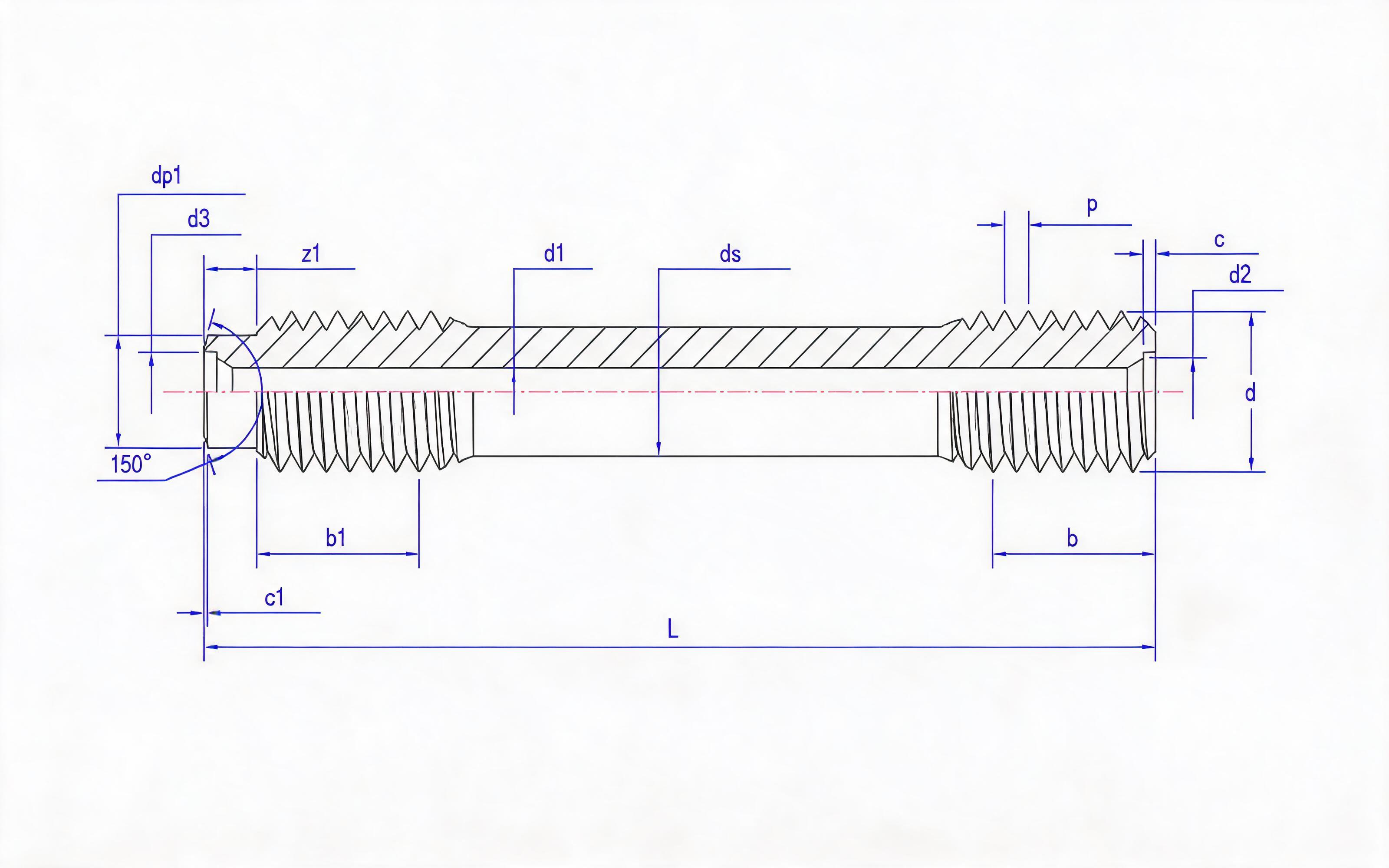 C and S Double-head Short Thread Studs (d ≥ 64mm) Table 2 Standard Drawing