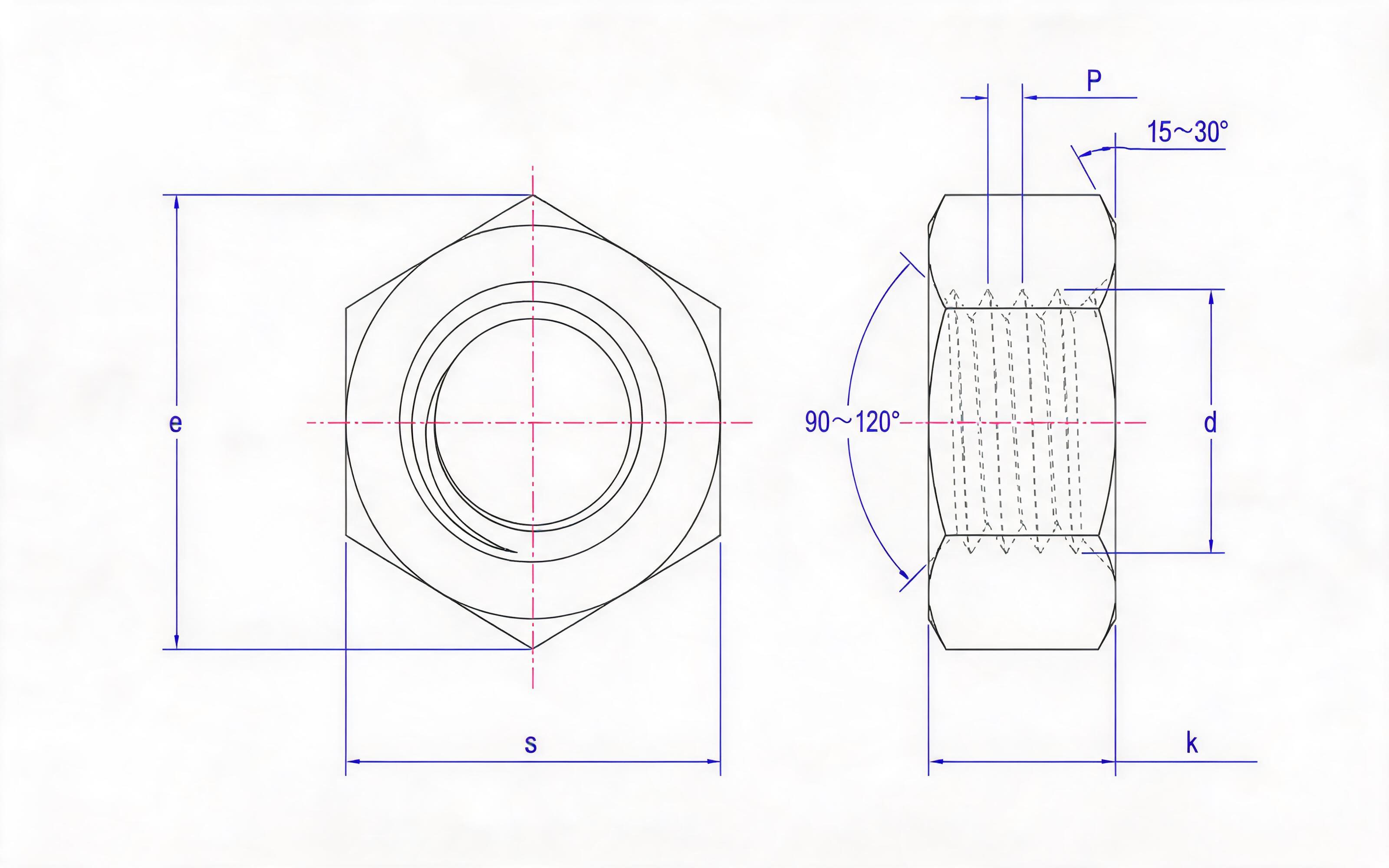 Fasteners for Pipe Flange Connections - Hexagon Nut Type 1 Standard Drawing