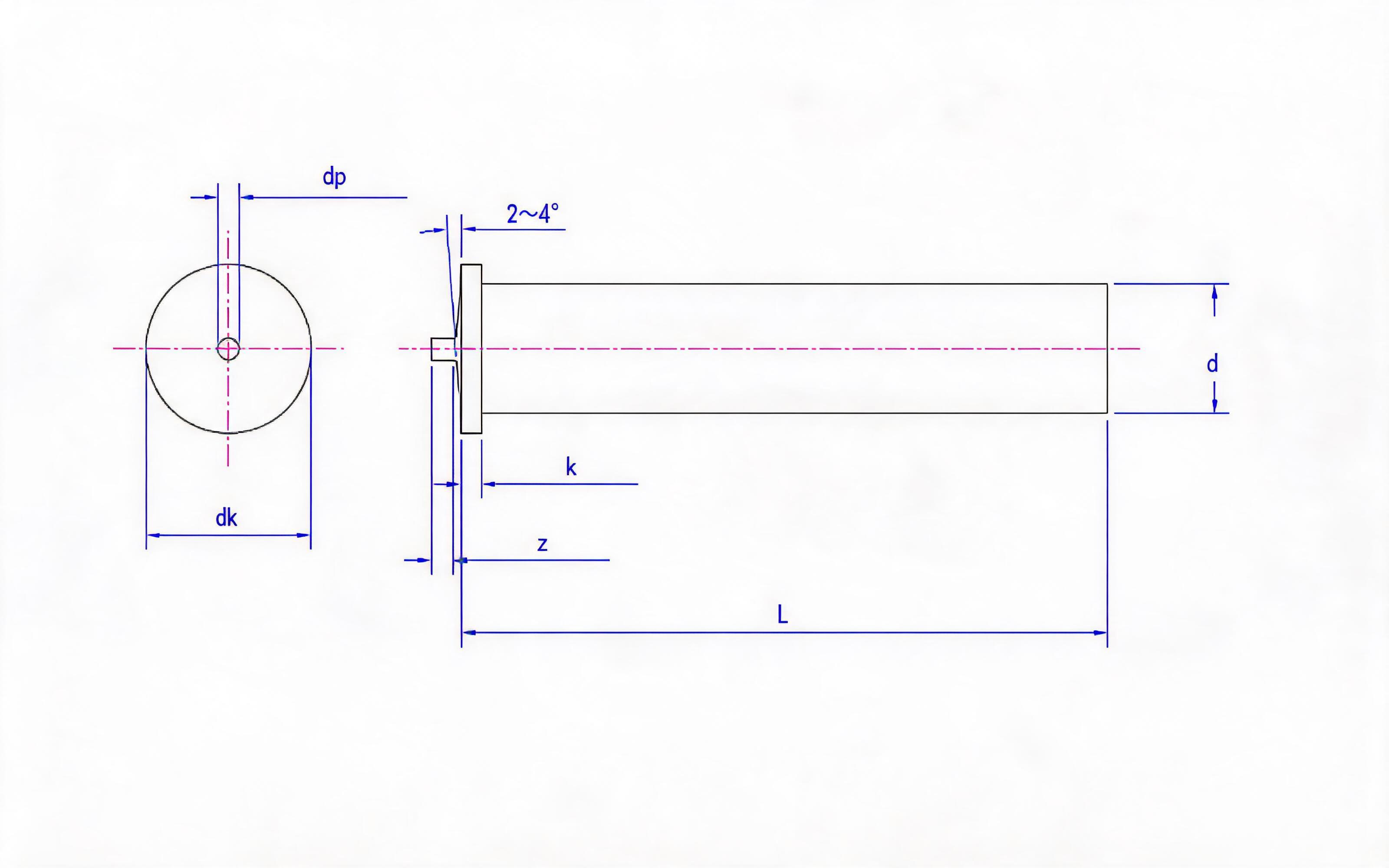 Welded Studs for Arc Stud Welding (UT-type unthreaded stud) Standard Drawing
