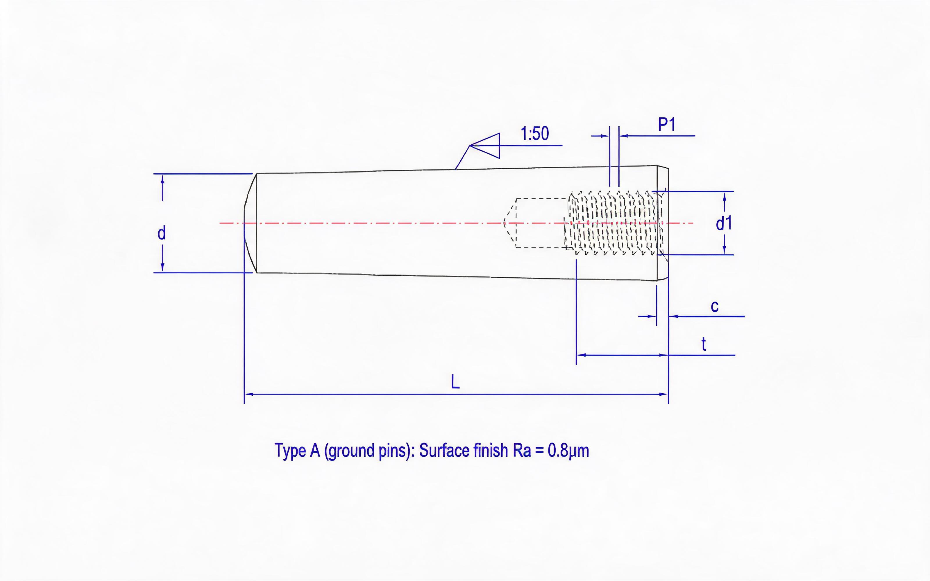 Taper Pin, Female, Unhardened (Type A) Standard Drawing