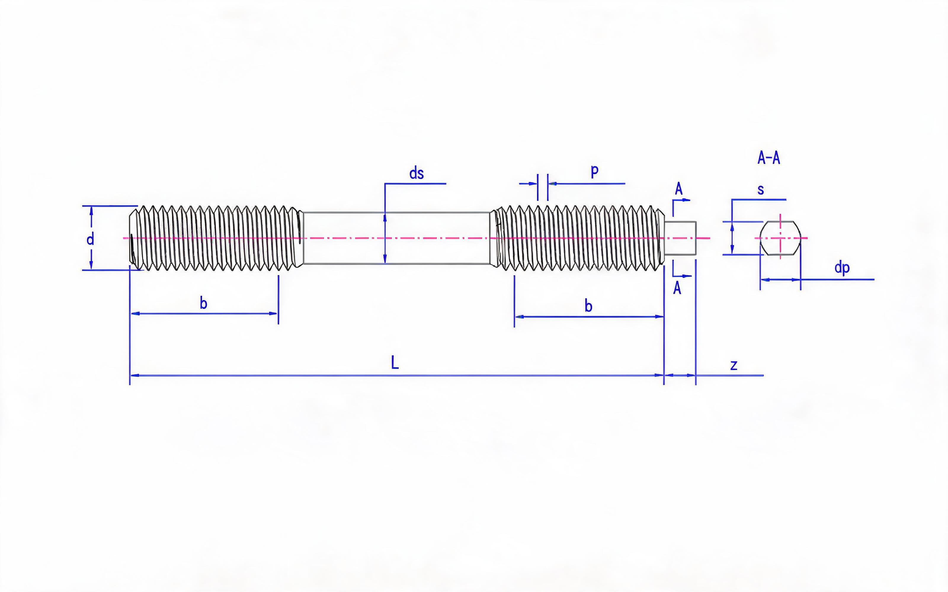 Type A Double-head Equal Length Extended Thread Stud (d ≤ 56mm) Table 1 Standard Drawing